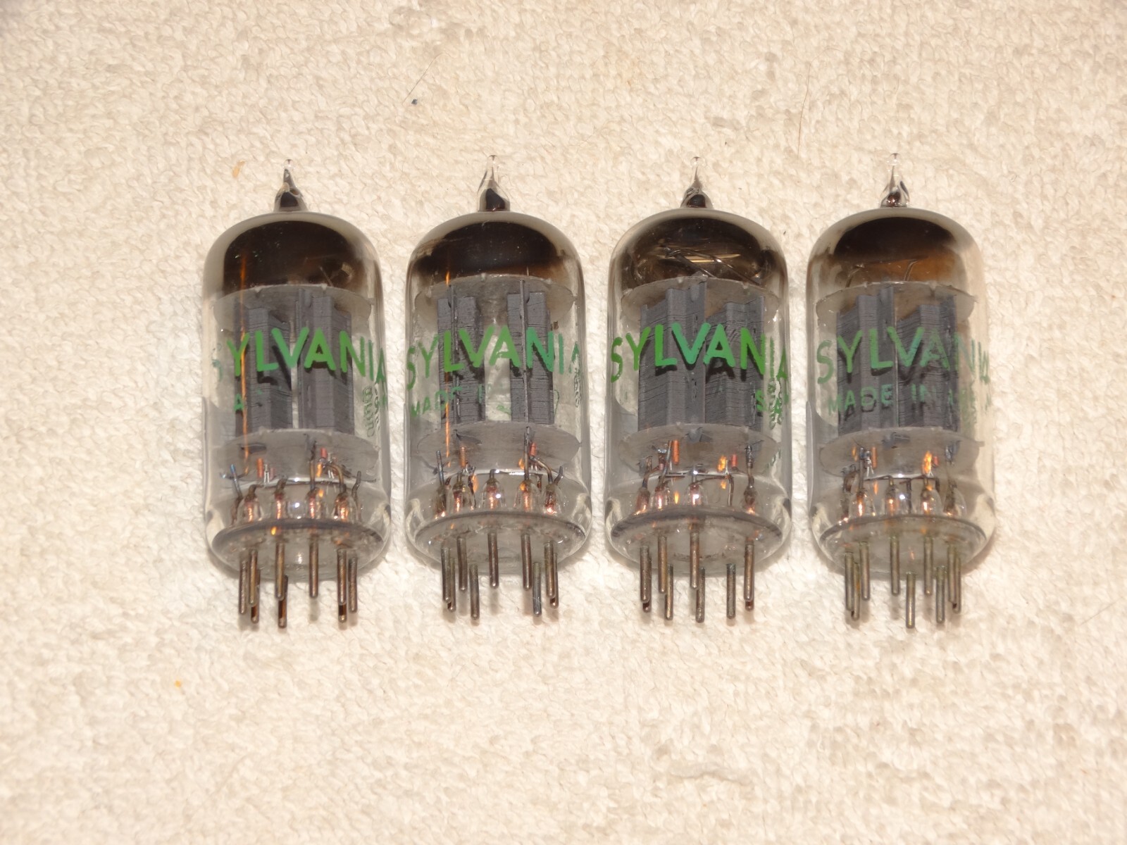 4 x 12au7 Sylvania Tubes*Long Grey Plates-D*Super Matched Quad* 1957-8*#4