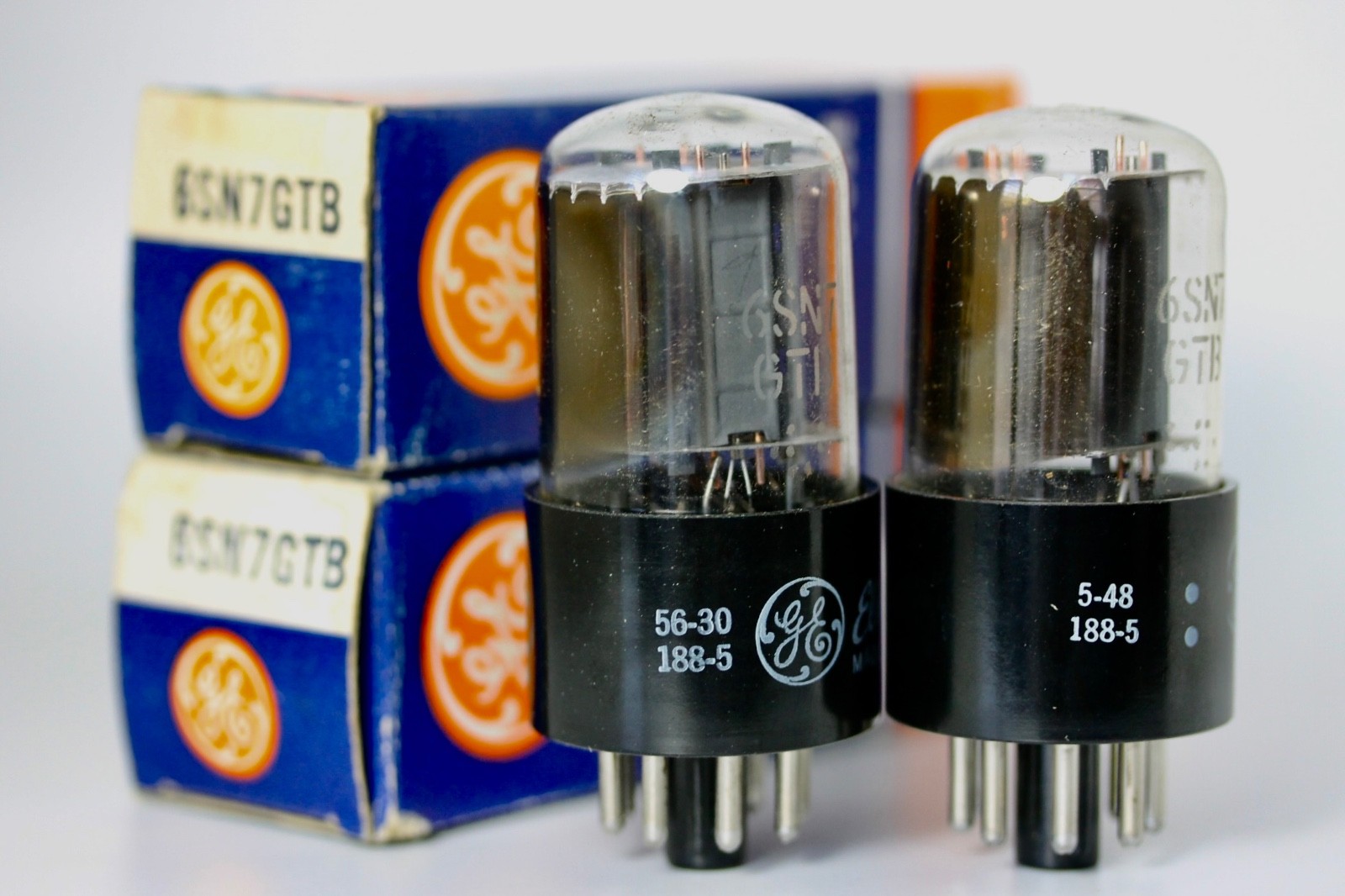 6SN7-GTB NOS 1956 G.E GENERAL ELECTRIC TROPHY TESTED MATCHED PAIR PEWTER TUBES