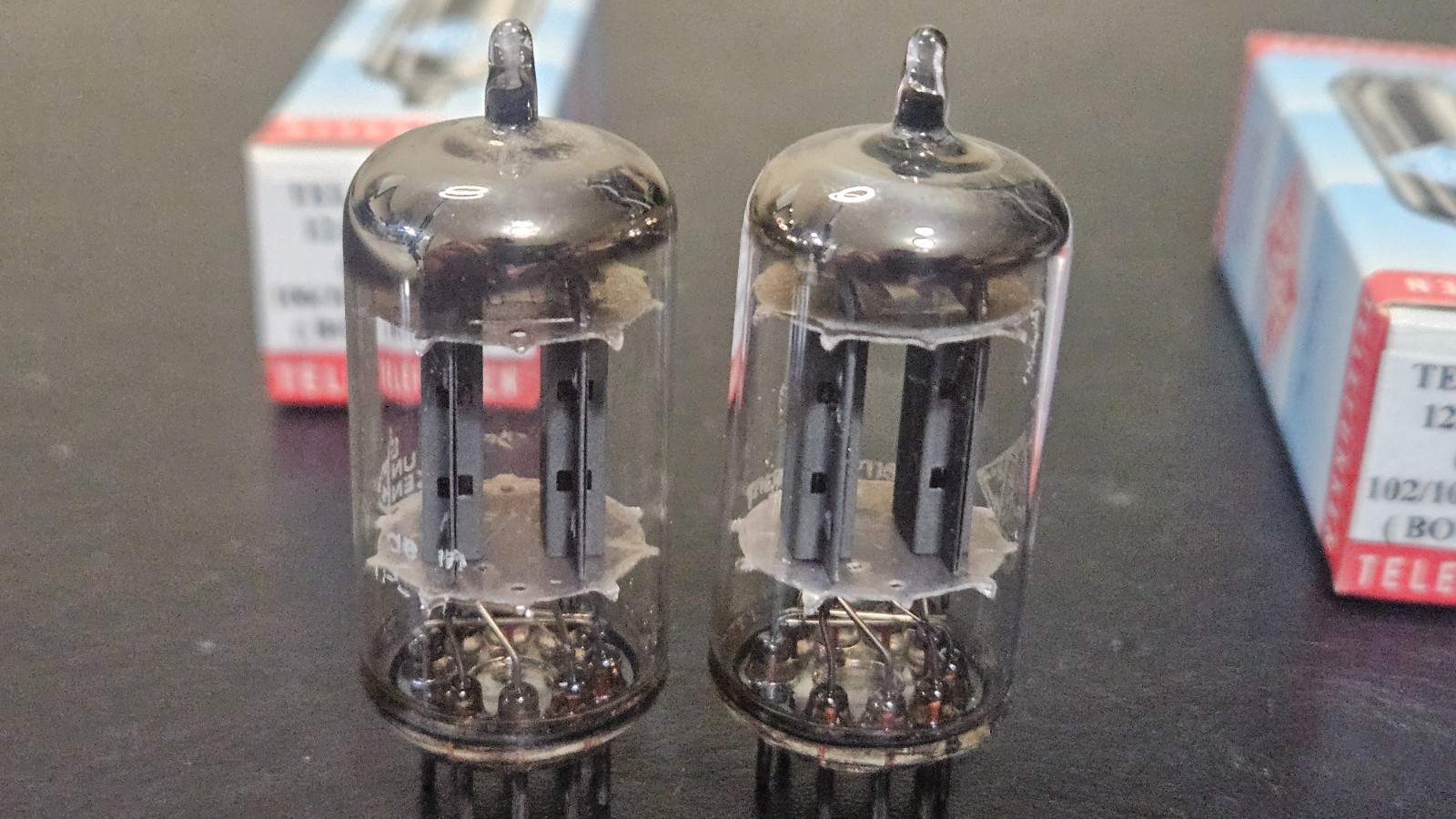⭐️Matched Pair TEST NOS TELEFUNKEN ECC82 12AU7 🔹bottom Long Gray Plate Tube TV7