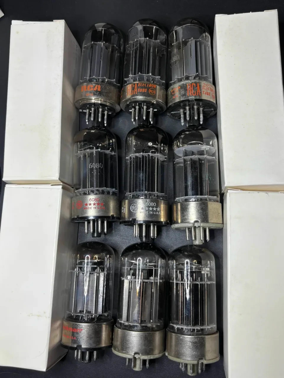 Lot of 9 6080 Vintage Vacuum Tubes Tested Very Low / For Parts RCA GE Sylvania