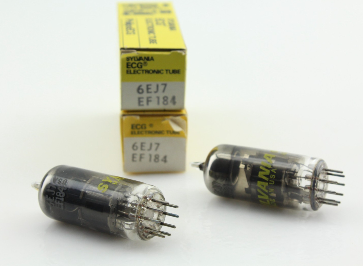 New Qty 2 SYLVANIA 6EJ7 EF184 Smoked Glass 0 Getter NOS USA Vintage Vacuum Tubes