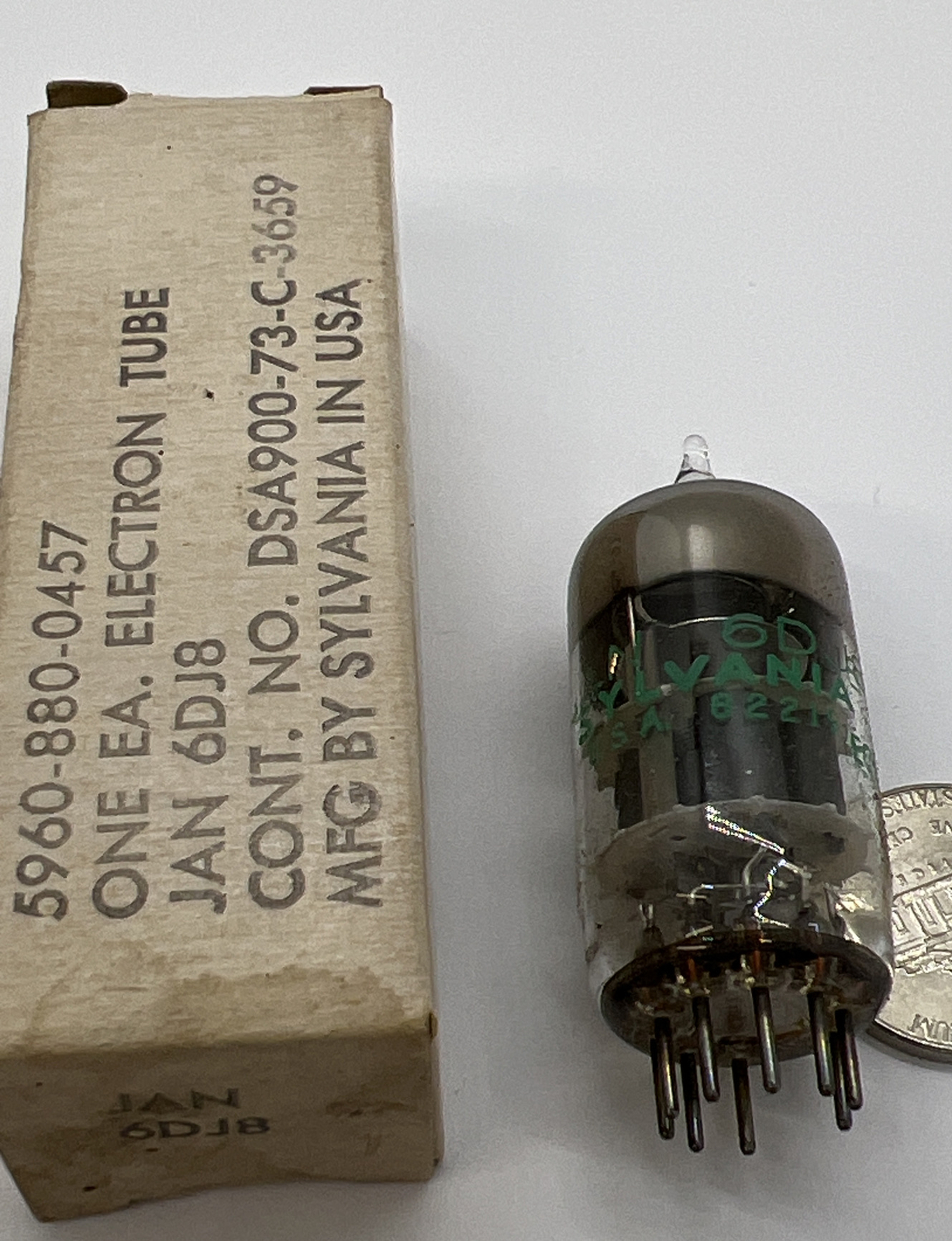 (1) SYLVANIA 6DJ8 JAN Gray Plate O Getter AUDIO VACUUM TUBE Tested USA 1970’s