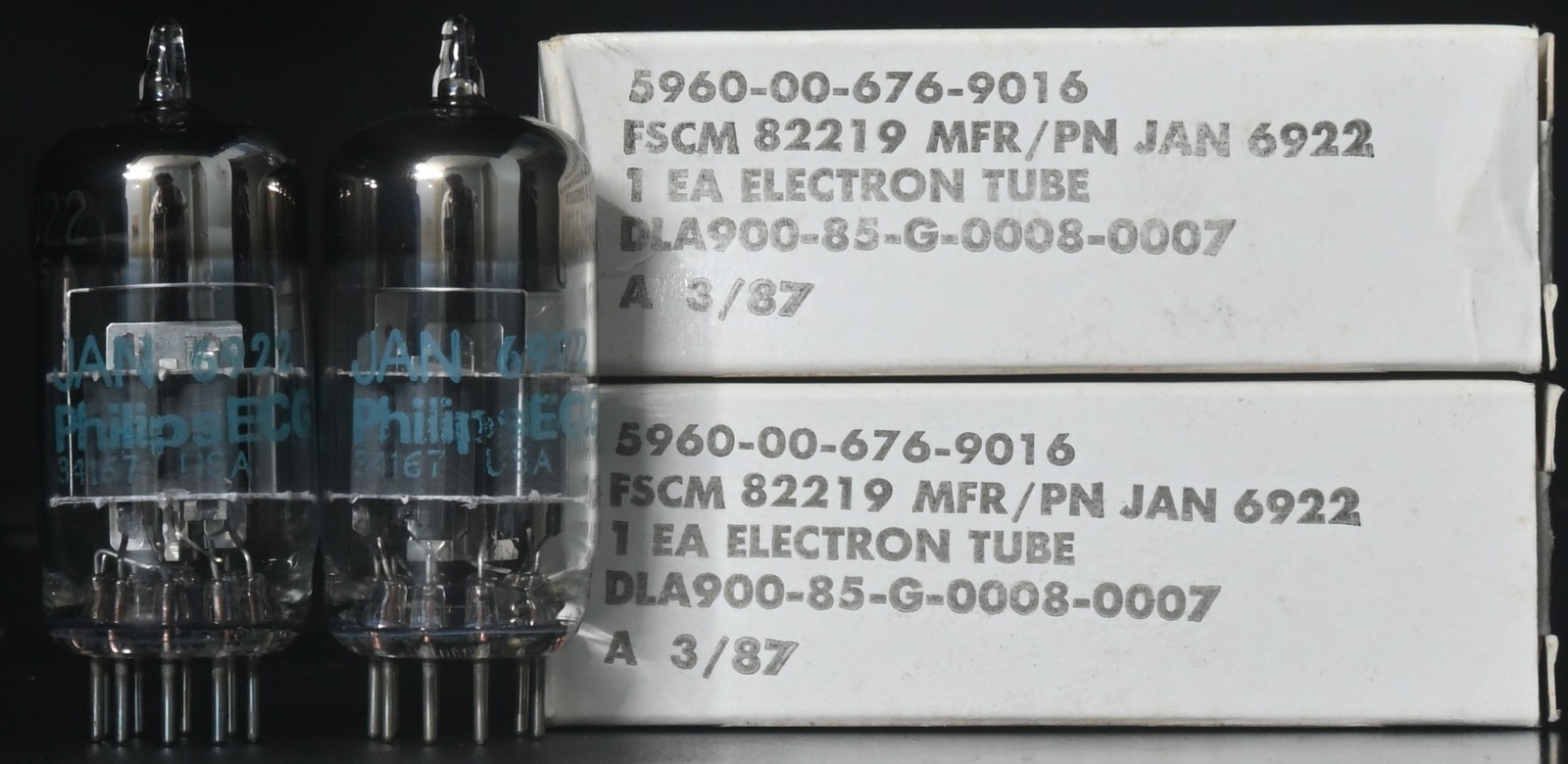 2x 1980’s Philips JAN 6922/E88CC Military Grade USA Made Amplitrex Tested Tube
