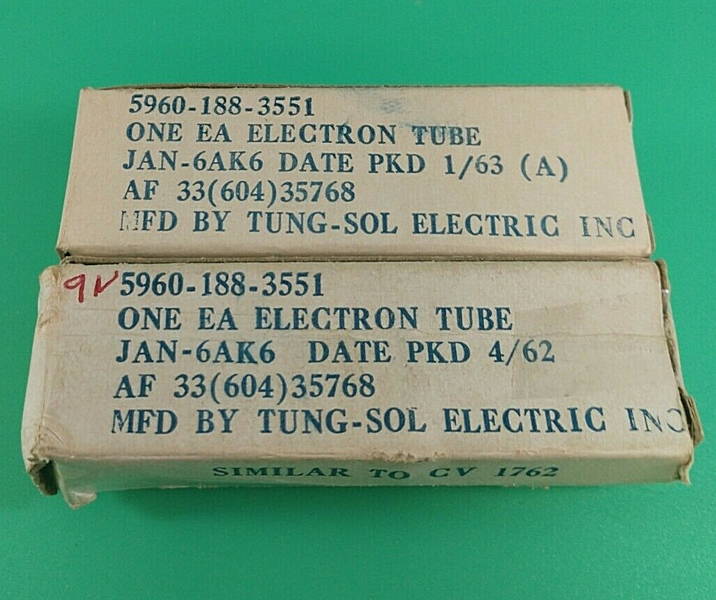 LOT OF 2 TUNG-SOL JAN-6AK6 MILSPEC ELECTRON TUBE VINTAGE RADIO 6AK6