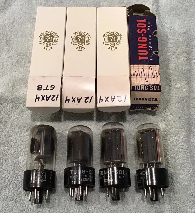 4 Tung-Sol Vacuum Tubes 12AX4GTB Copper CBS HYTRON 12AX4GT LOT Tested Vintage