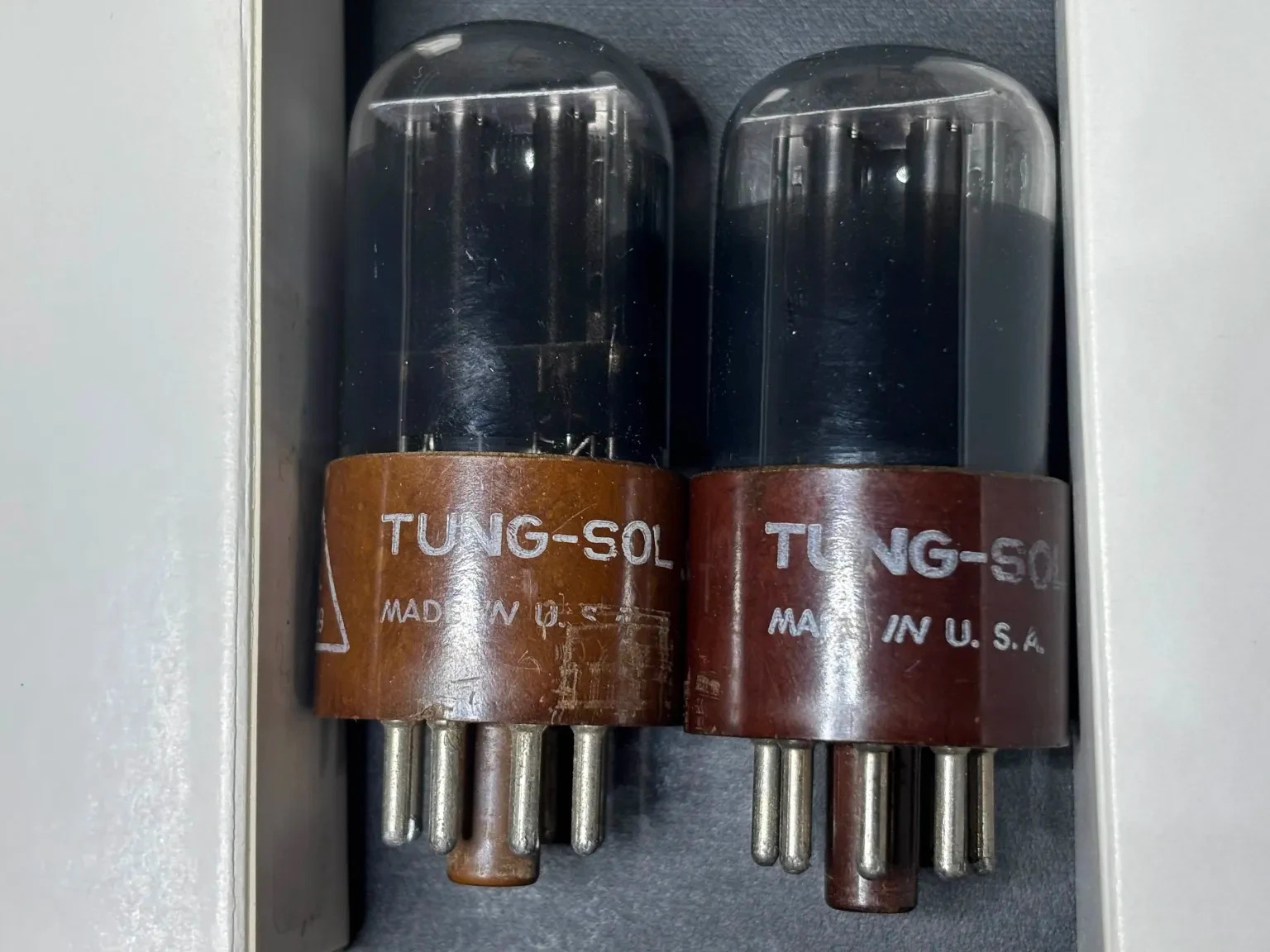 TungSol JAN CTL 6SU7GTY Matched Pair Great NOS Quality Brown Plate Black Glass