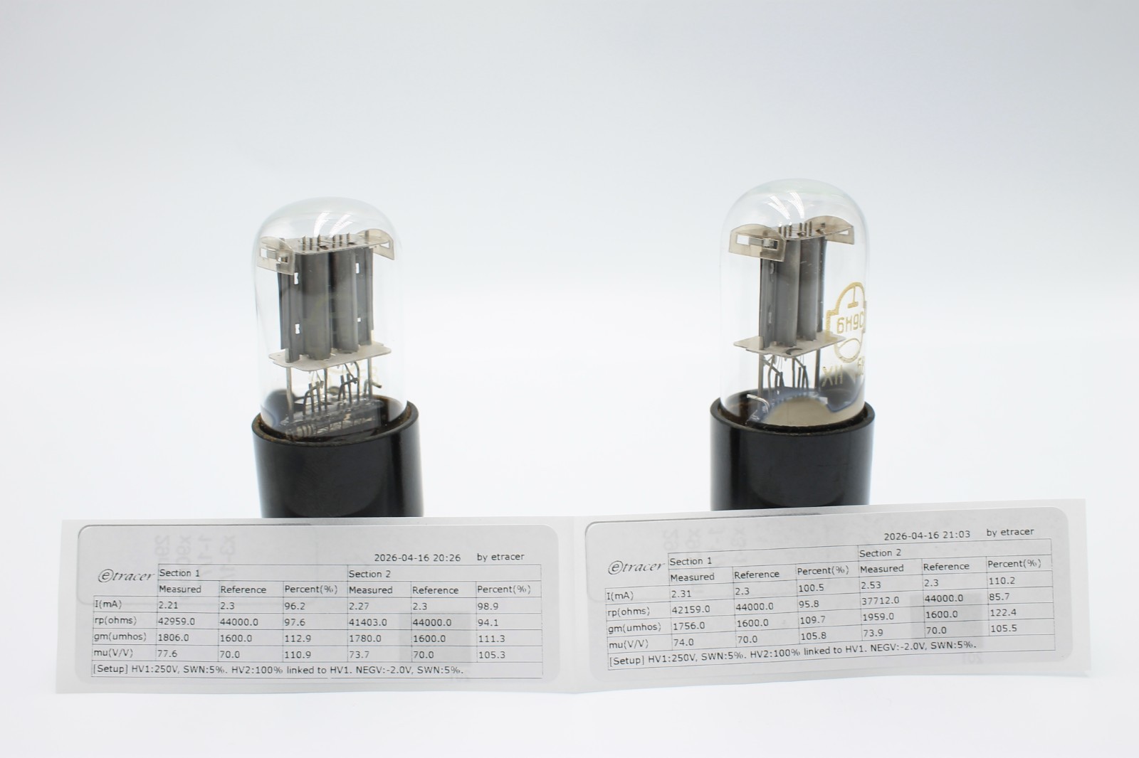 Matched Pair 6N9S / 6SL7 / 1579 / ECC35.Reflector.Silver anode.Etracer Tested.#3