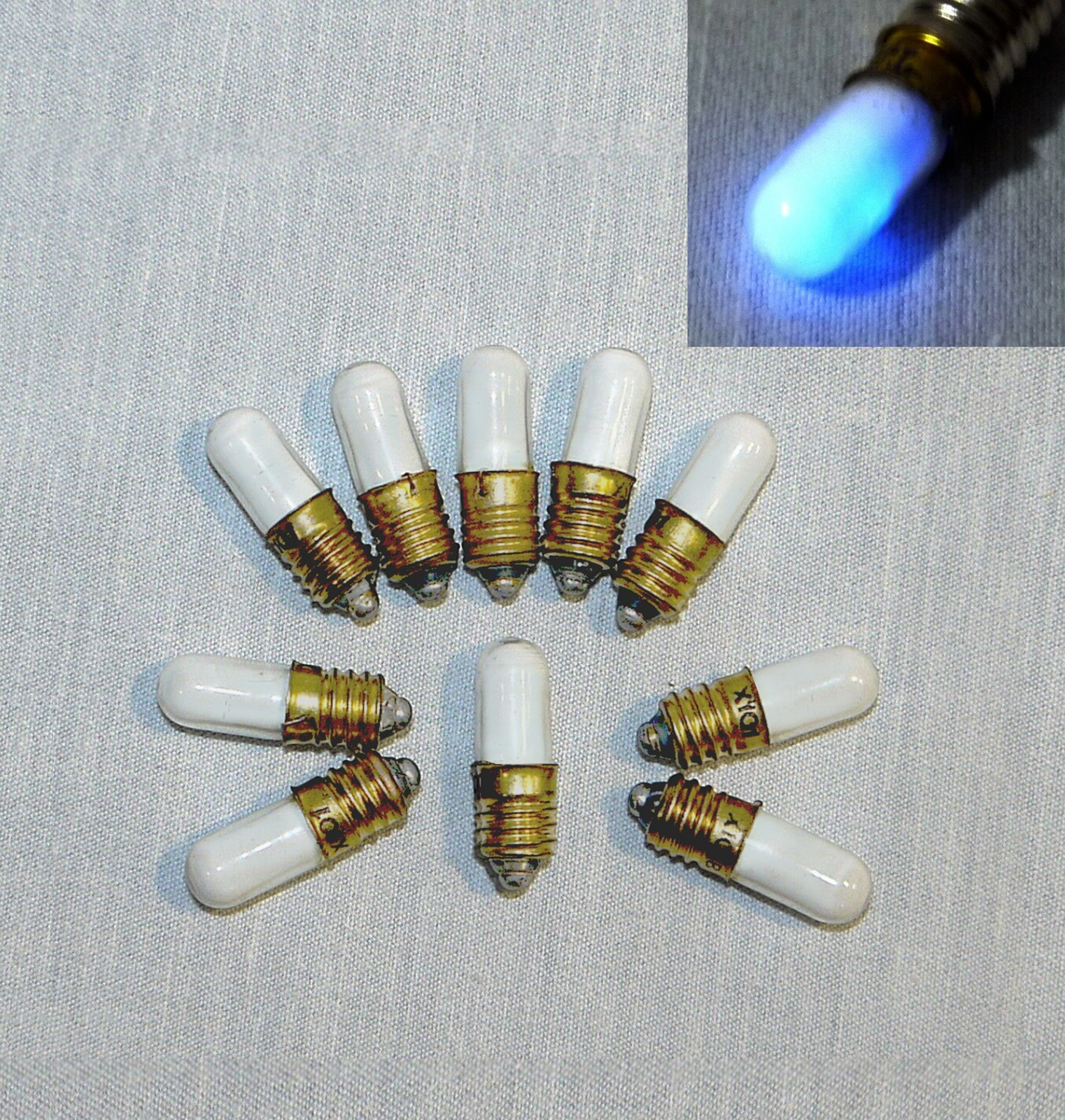 16pcs Neon Nixie Light Bulb Tube – Blue Luminophore – E10 base TLG-1-2 USSR