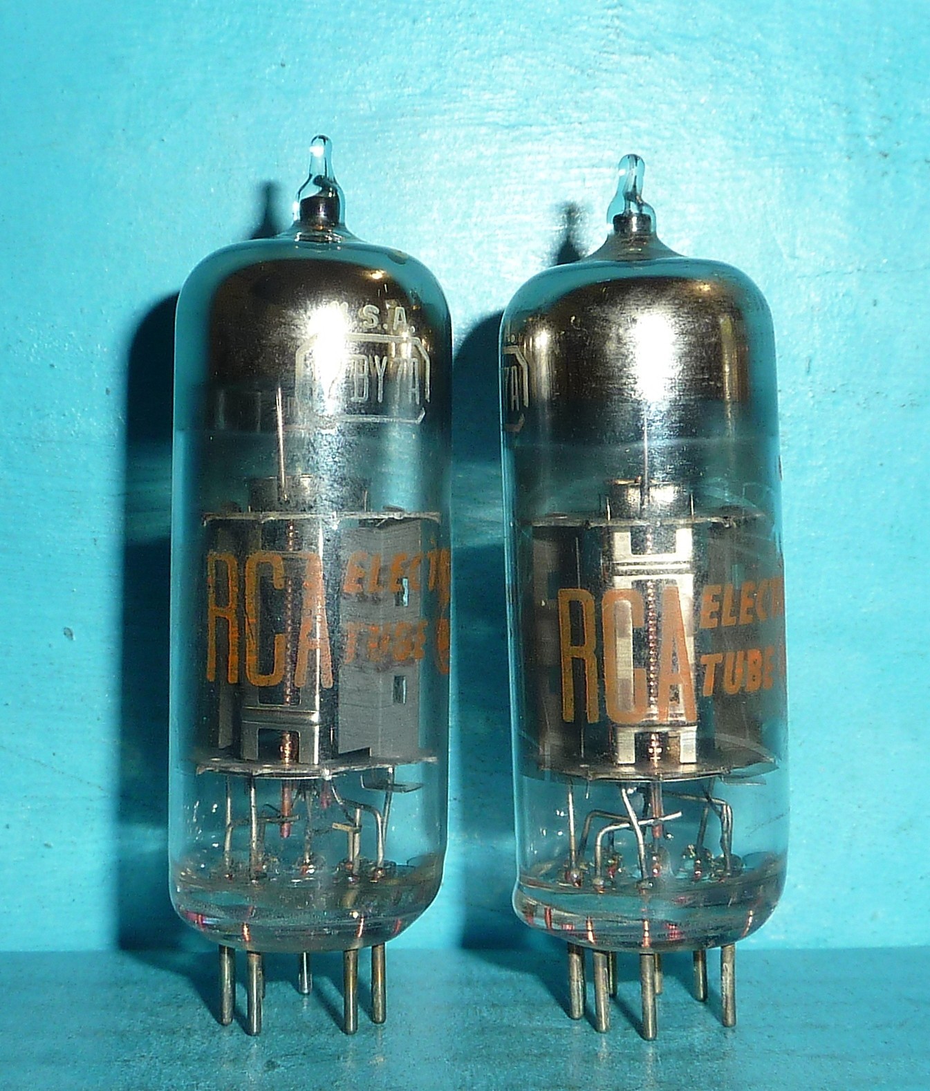 2 RCA 12BY7A Tubes Copper Posts Halo Getter Tested-