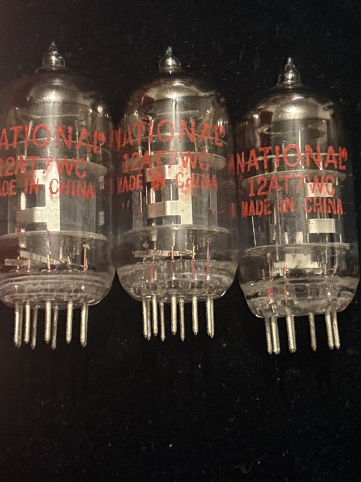 3 Matched Vintage National Electronics 12AT7WC Top Dimple Foil Tested Tubes