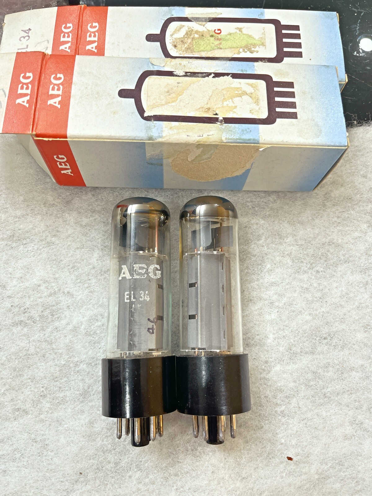 RFT AEG EL34 6CA7 Fat Base Made In Germany In 1960s Tested Strong Matched Pair