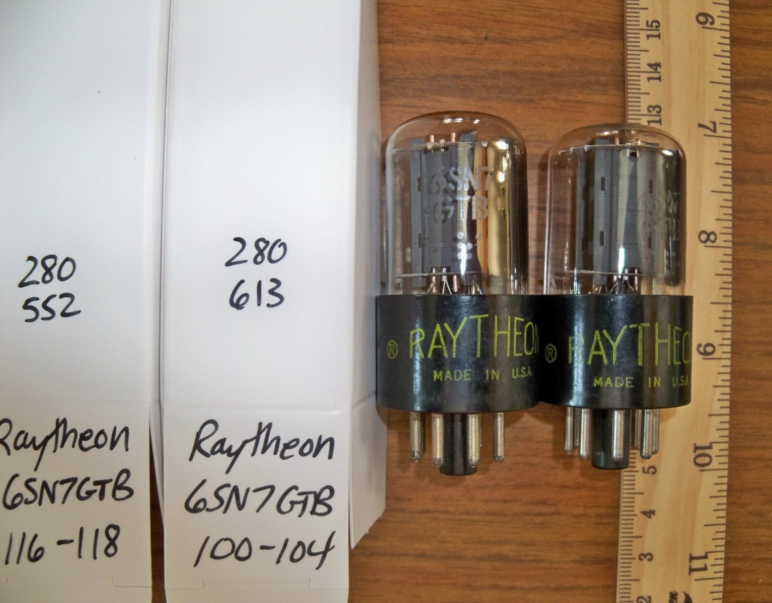 2 Strong Raytheon Gray Plate Side FAT D Getter 6SN7GTB Tubes