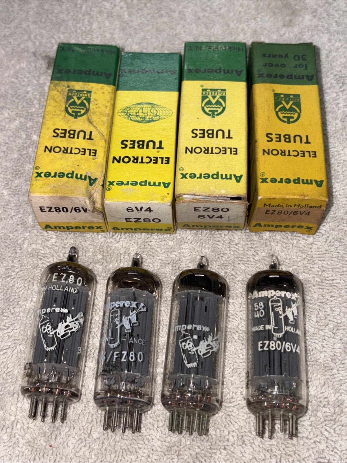 Amperex Bugle Boy 6V4 EZ80 Rectifier Tubes LOT OF 4 New In Box Tested 100%