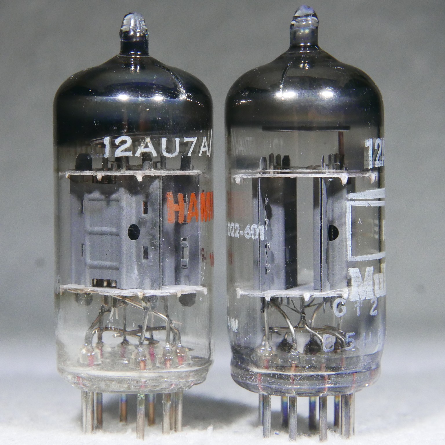 Pair Mullard 12AU7A/ECC82 Short Plate O-Getter Blackburn UK 1968/1965