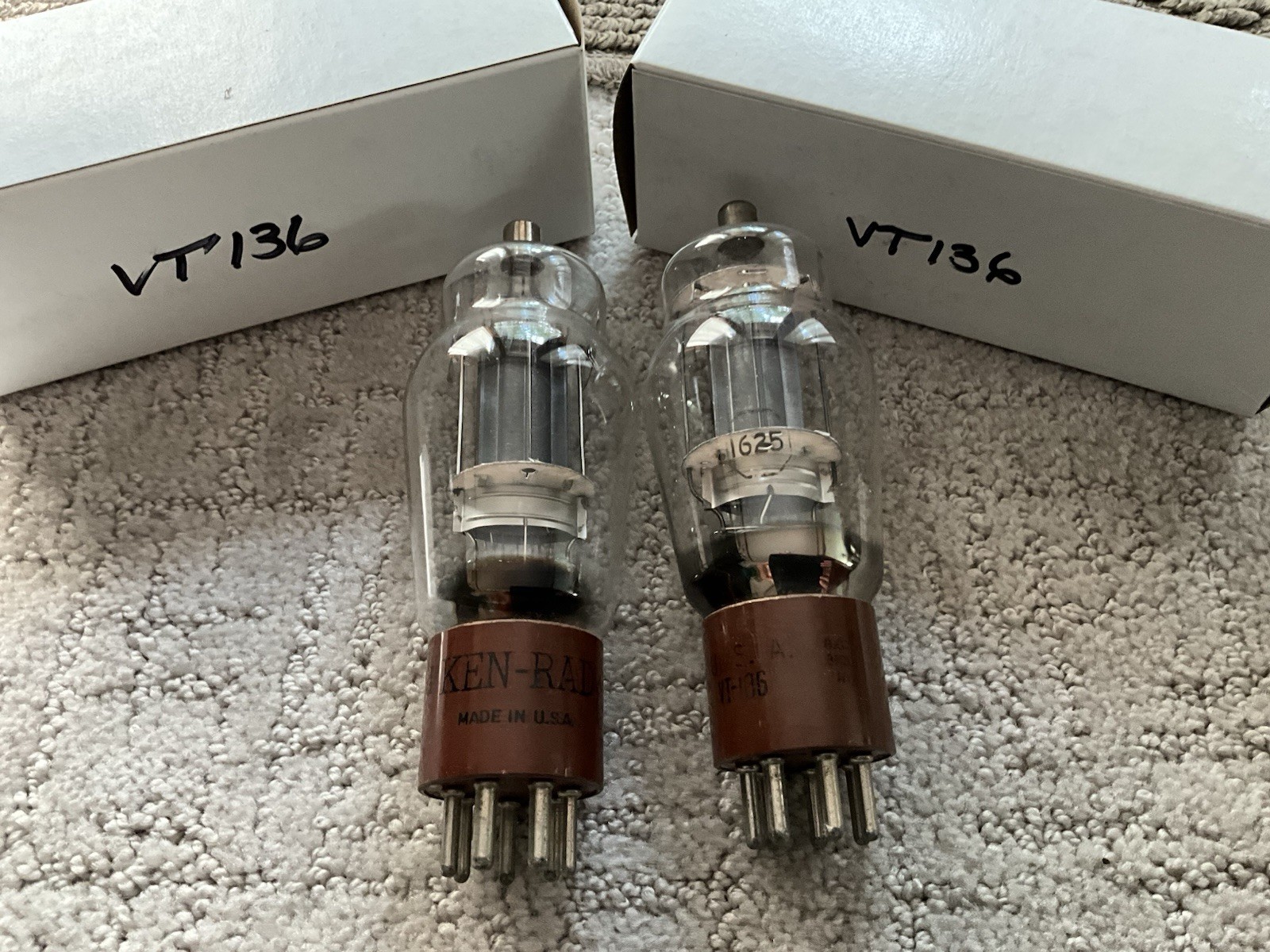 Matched Pair VT-136 1625 Vacuum Tubes Ken-Rad RCA