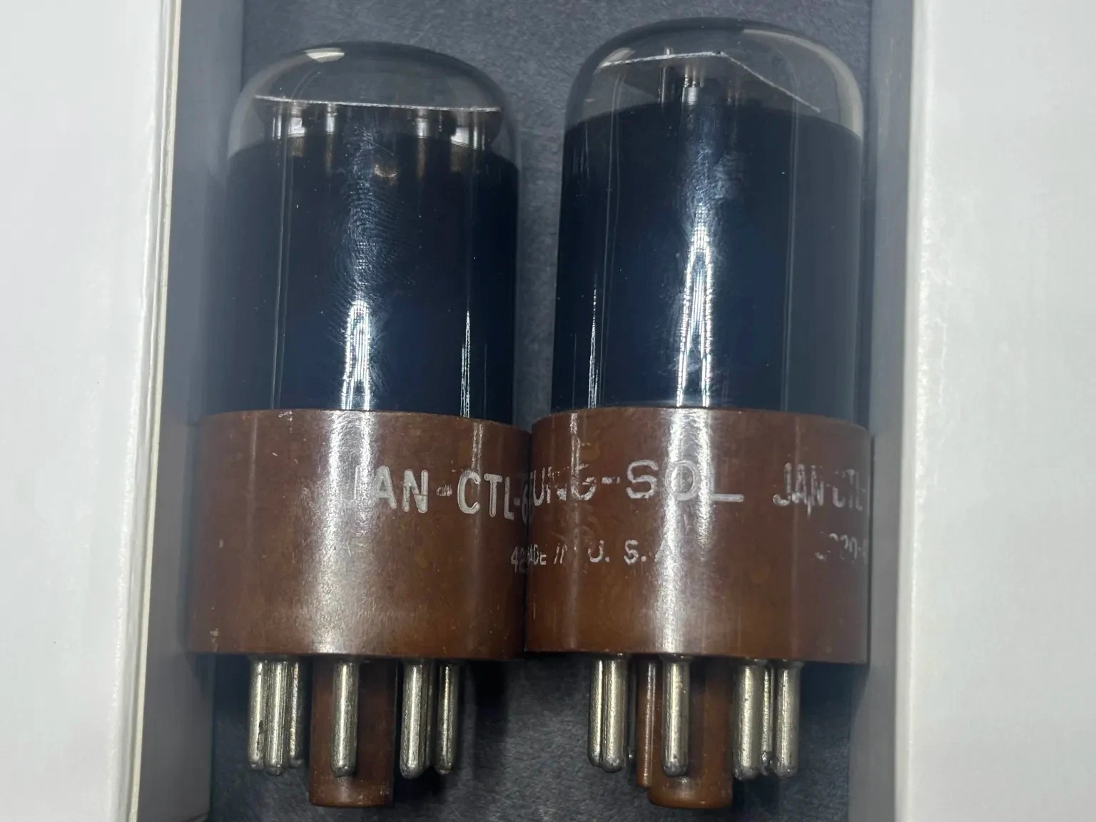 TungSol JAN CTL 6SU7GTY Matched Pair Great NOS Quality Brown Plate Black Glass