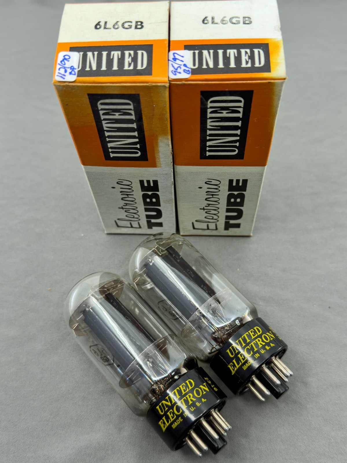 NOS Pair RCA United Electron 6L6GB Black Plate Power Tubes DD Getters NIB Cond
