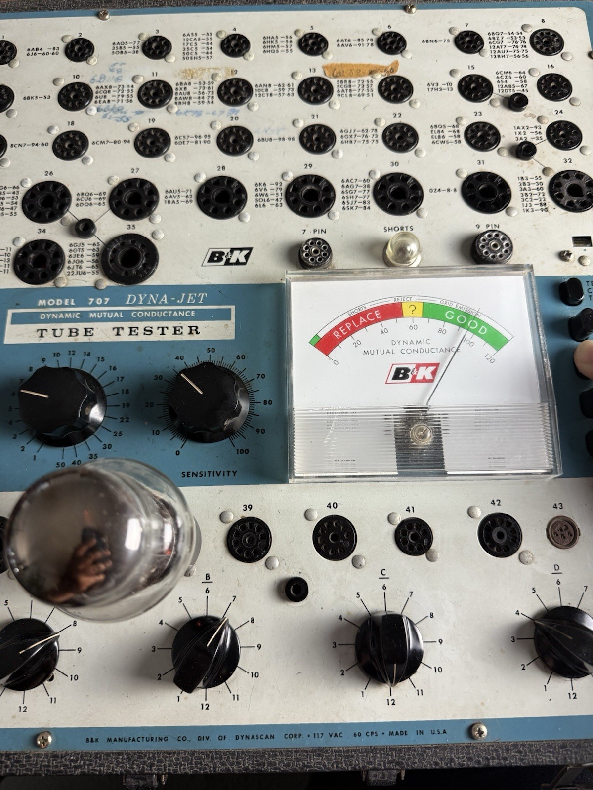 RCA JAN-CRC-6AS7G 3-17 Black Plate Double D Top Getter Tested on B&K 707