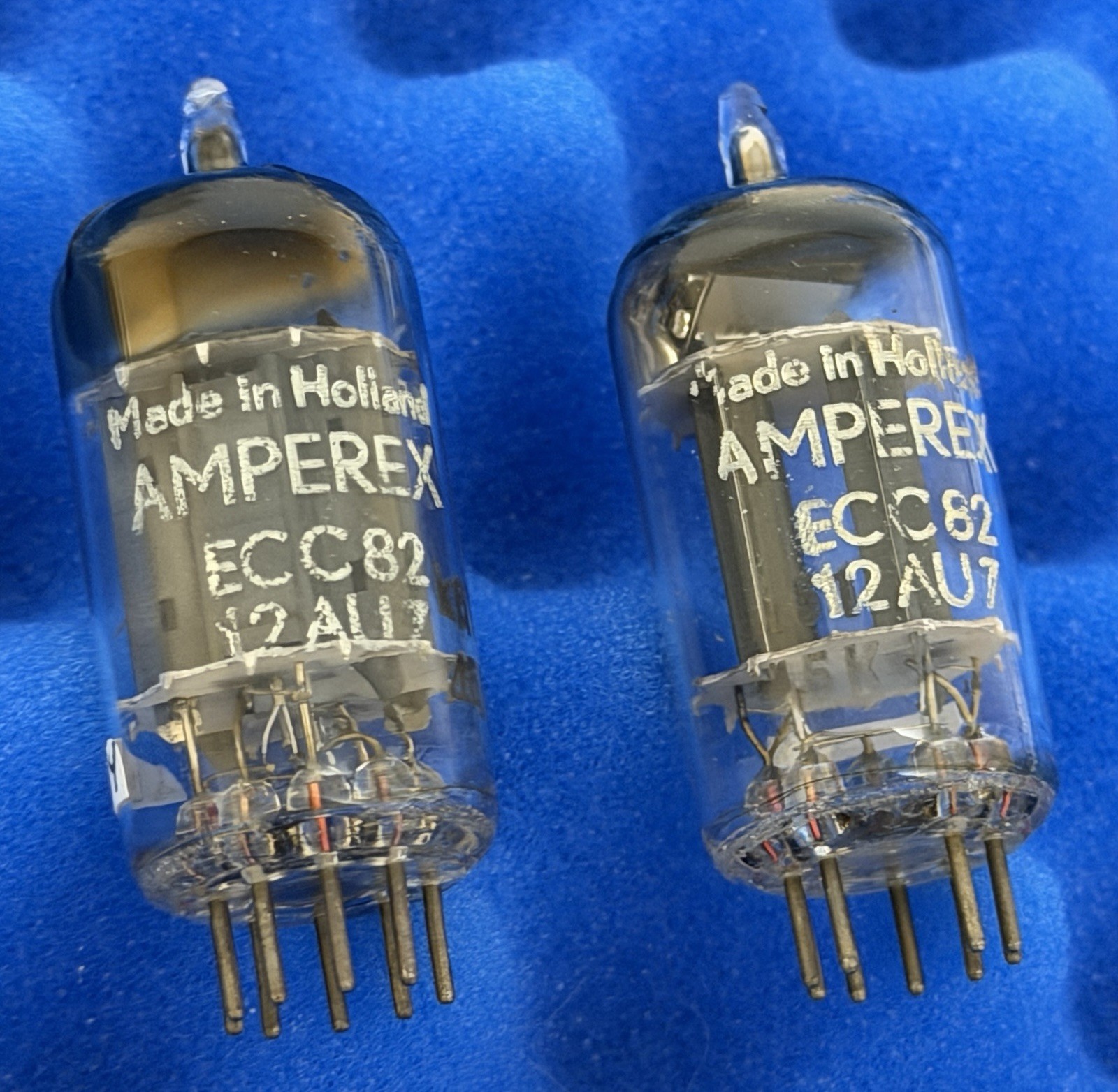 TWO Amperex ECC82 12AU7 Tubes /Amplitrex Tested / Foil D Long Plate Early 1955