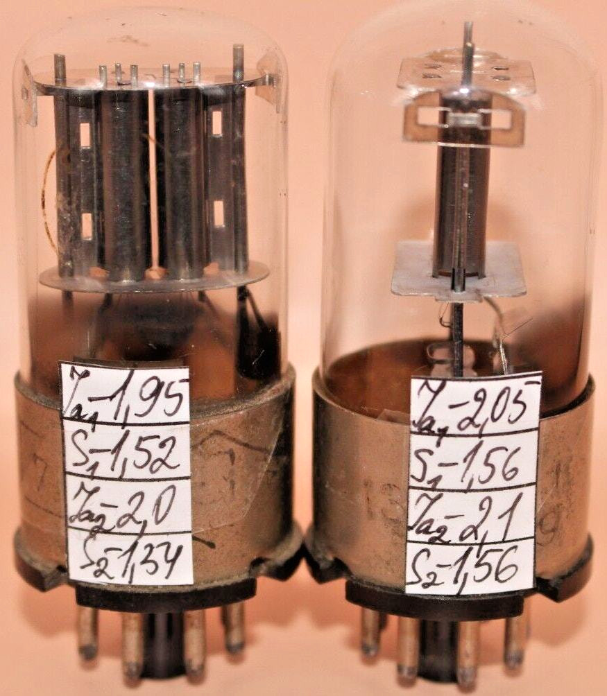 2x 6N9S ( 6Н9С ) = 6SL7 = 1579 MELZ Metal Base Matched Pair Tested Rare Triodes
