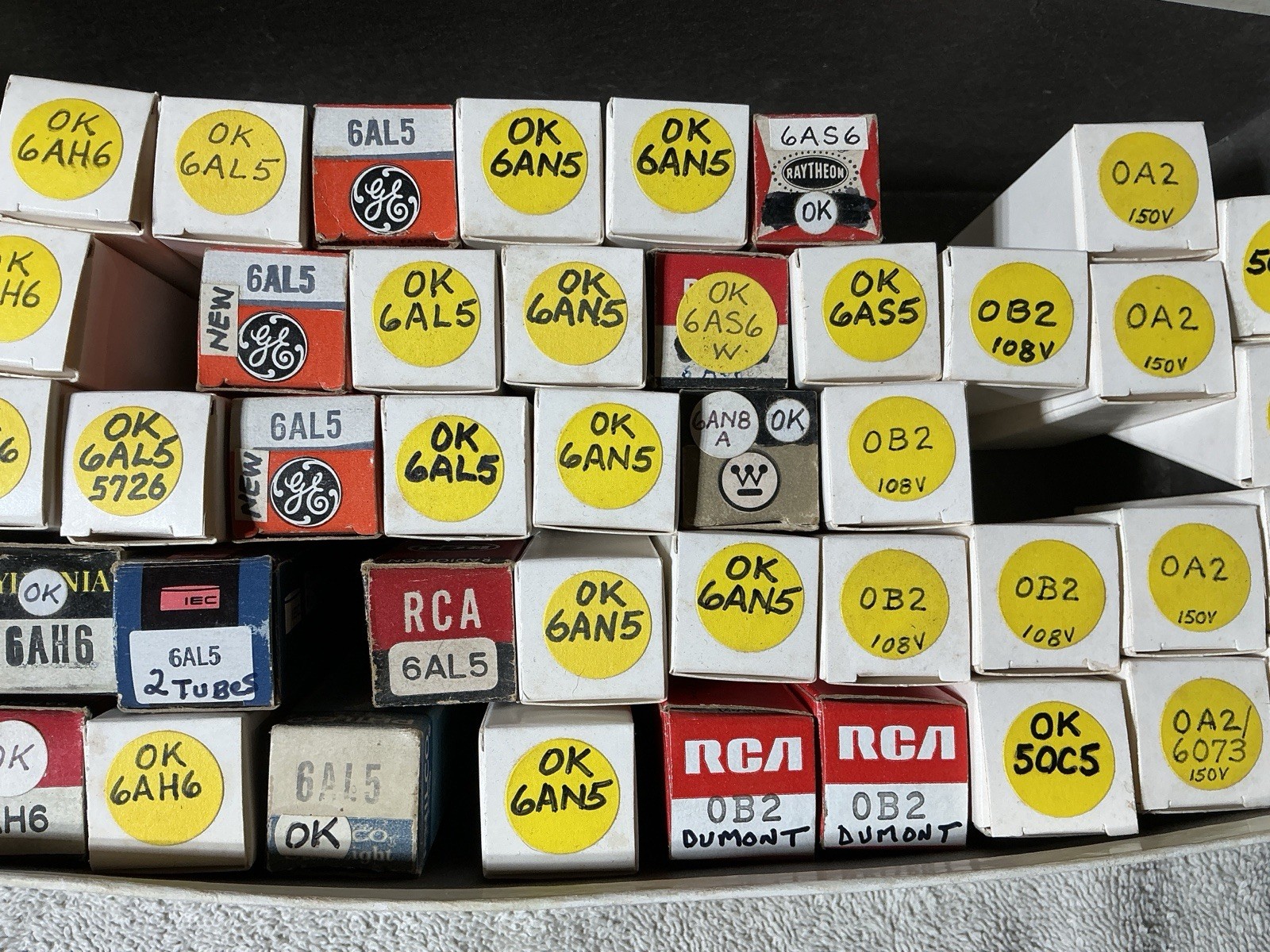 Lot Of 60 Radio Audio Vacuum Tubes 0A2 0B2 6AN5 6AL5 6AH6 6AG5 MOST TESTED RCA +