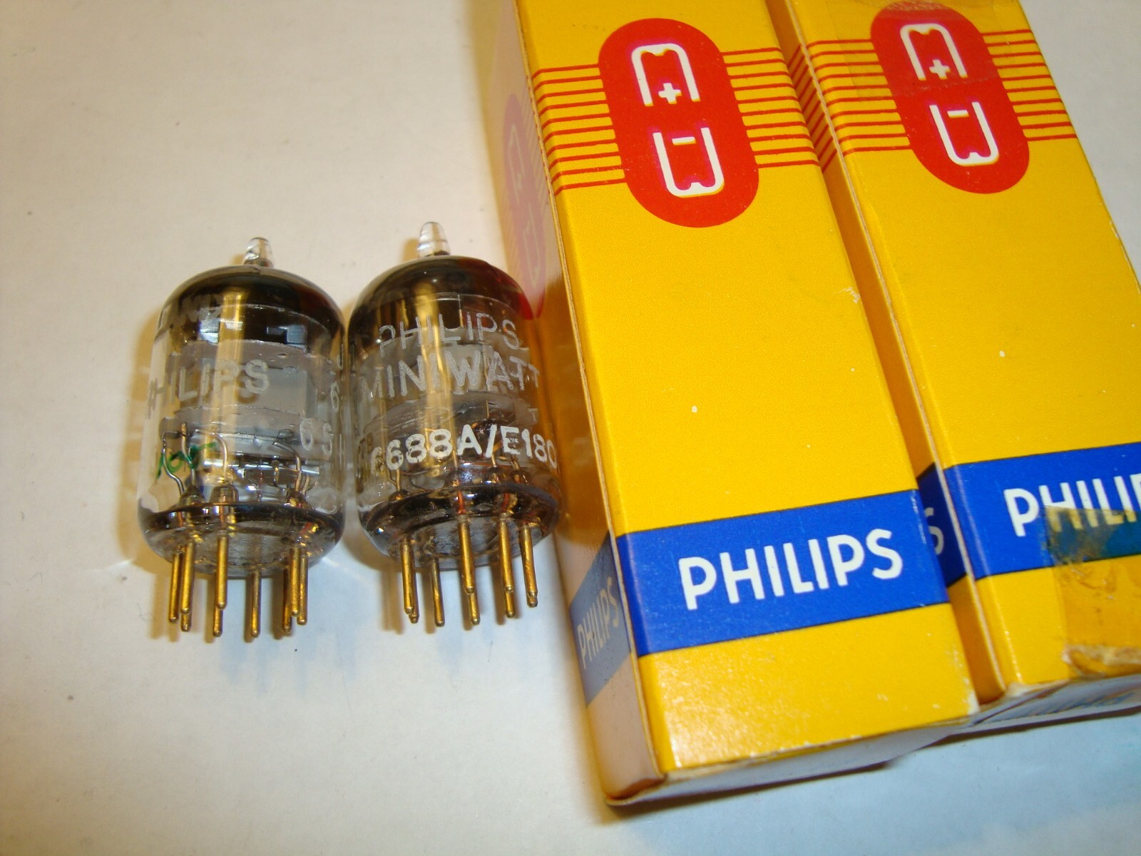 Pair of 6688A & 6688 Tubes, Amperex PQ, By Philips of Holland, Gold Pin, New