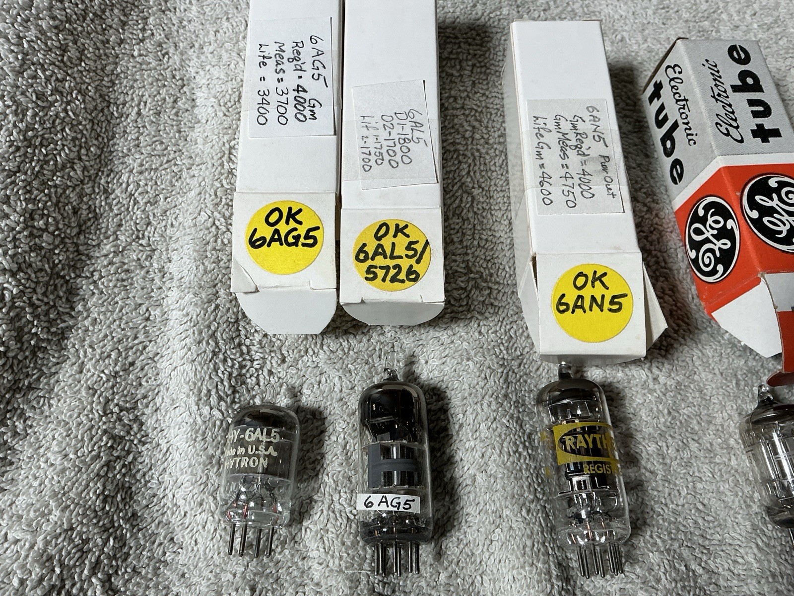 Lot Of 60 Radio Audio Vacuum Tubes 0A2 0B2 6AN5 6AL5 6AH6 6AG5 MOST TESTED RCA +