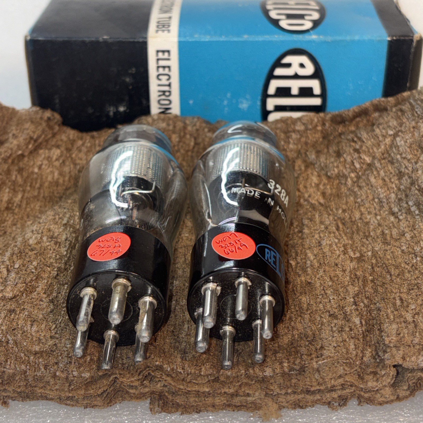 Matched Pair Relco Amperex 328A Small Punch Hole Vacuum Tubes TV7 NOS Holland