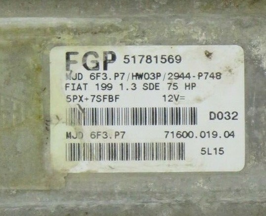 ⭐ ECU control unit FIAT GRANDE PUNTO 51781569 MJD6F3.P7 MJD 6F3.P7 ⭐