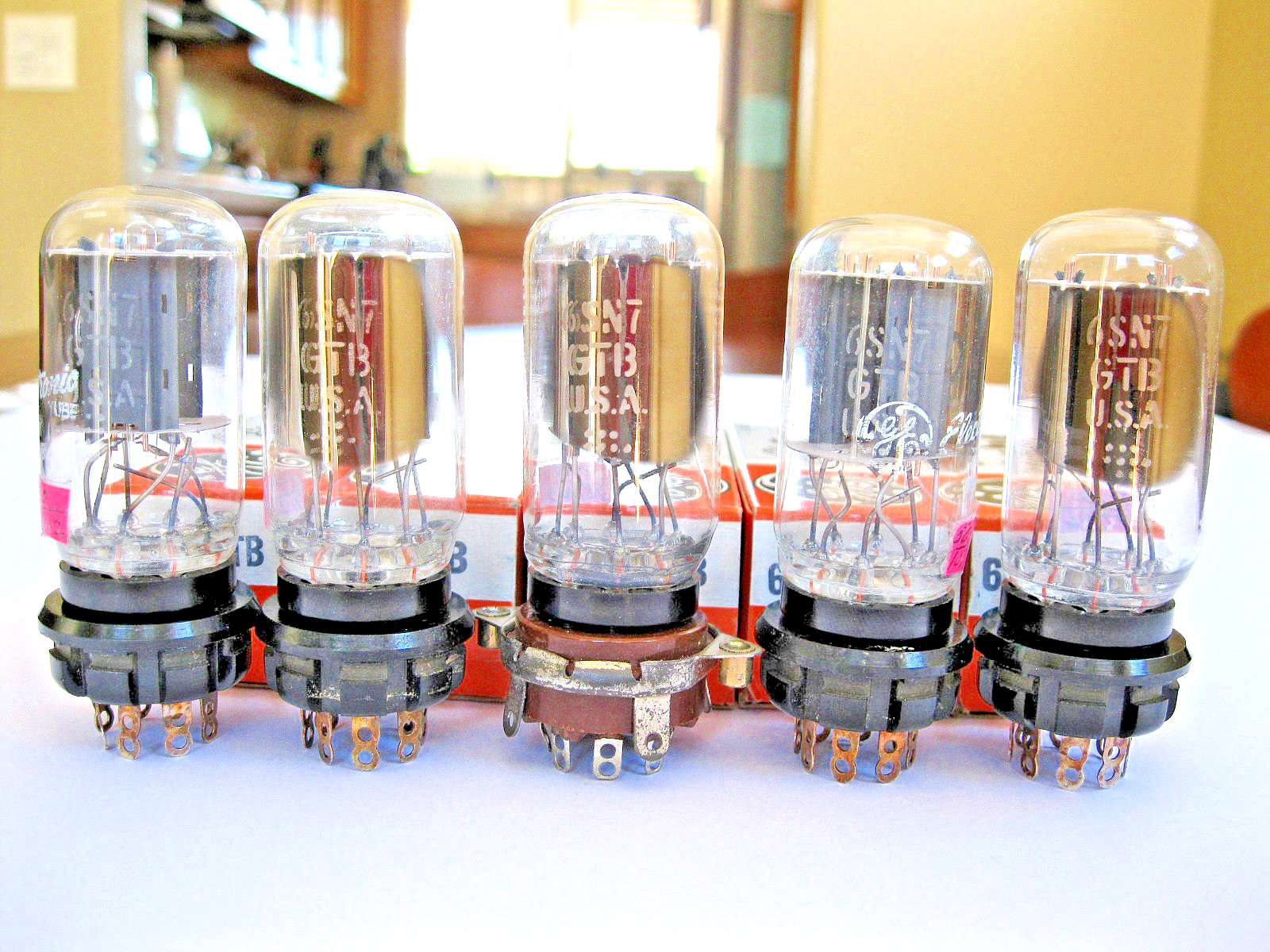NEW 5 GE 6SN7GTB/6SN7 VACUUM TUBES GLOW TOPS COIN BASE MATCHED DATE TV-7 TESTED.