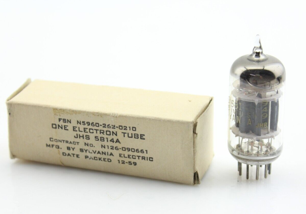 New NOS Qty 1 SYLVANIA JHS 5814A Grey Plates D Getter 1959 NOS Vintage Tube USA