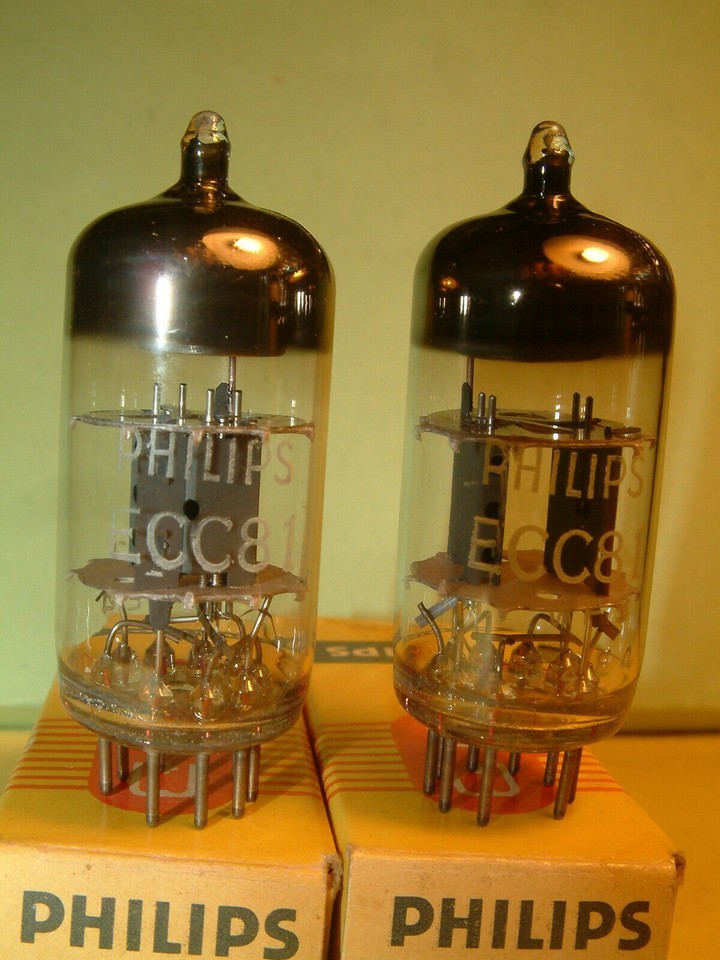 2 X TUBE (1 PAIR) ECC81 PHILIPS B MULLARD NOS SEL. BY TV7 EQ. CV4024 E81CC 12AT7