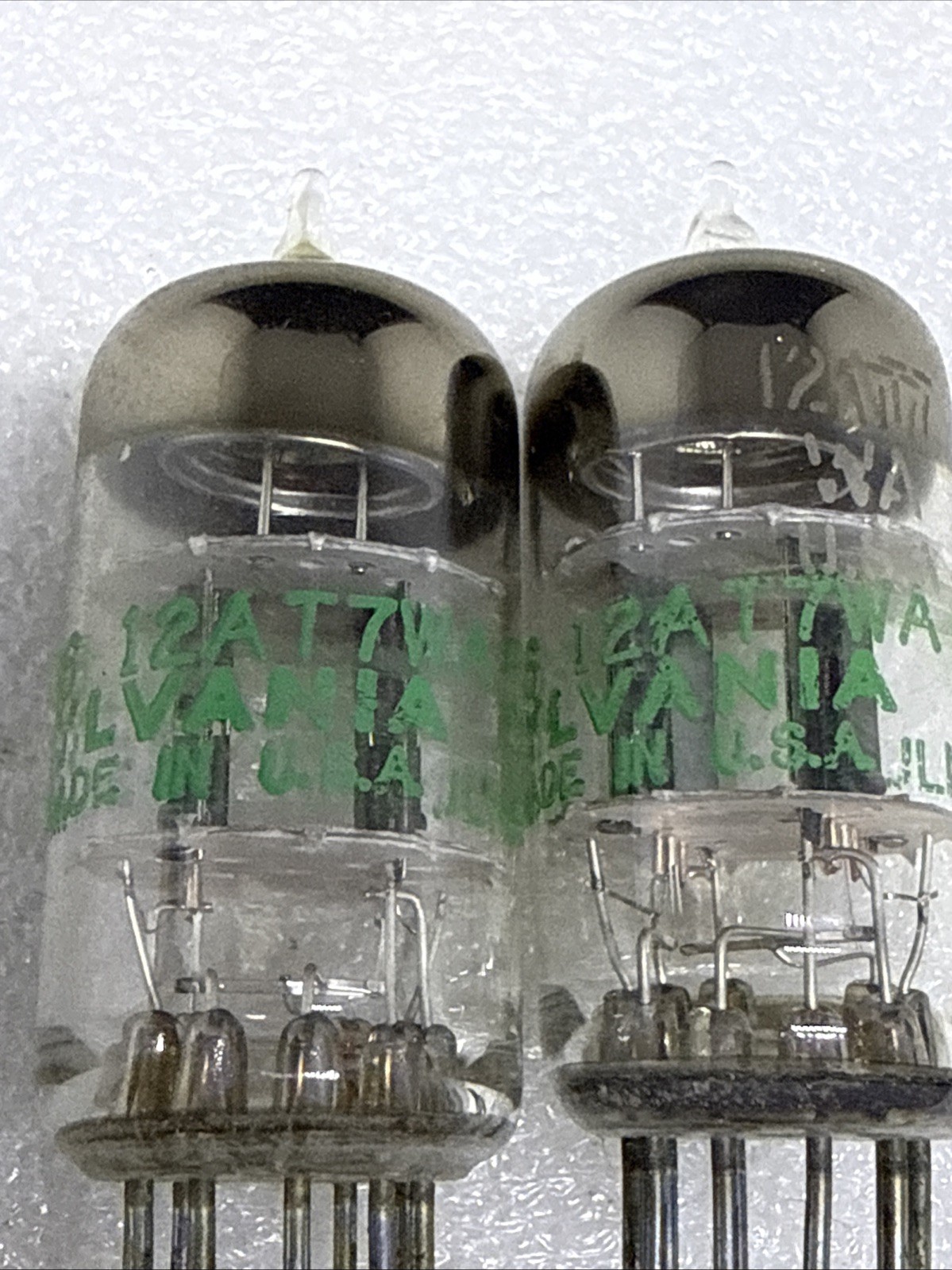 2 Sylvania Green Print 12AT7WA Black Plate Tubes NOS