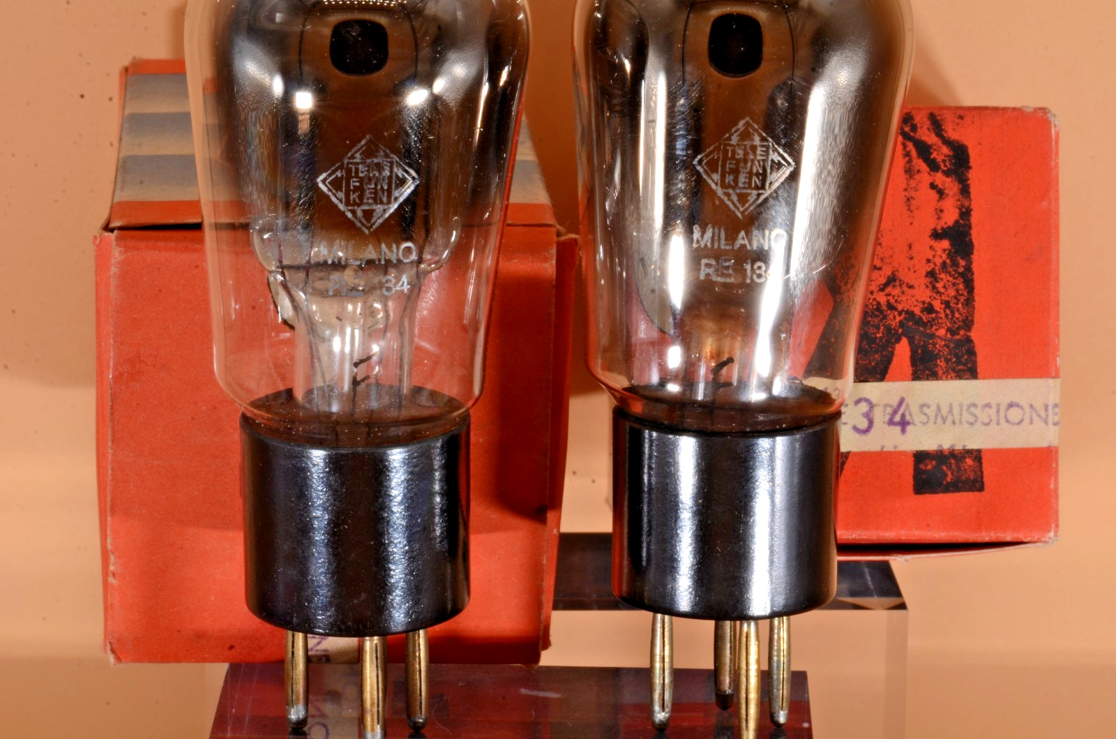 TELEFUNKEN RE134 Matched Pair Milano Italy Output Triode Tube Valve 1930s RARE