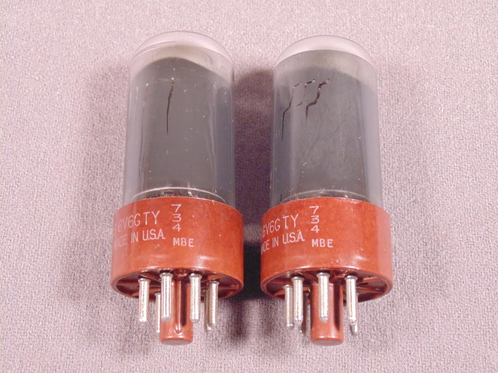 2 6V6GT Y SYLVANIA Brown Base HiFi & Guitar Amp Vacuum Tubes Code 734 MBE Strong