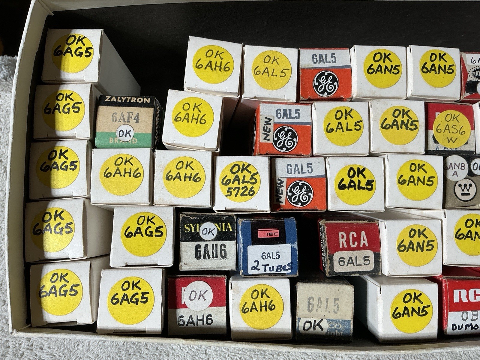 Lot Of 60 Radio Audio Vacuum Tubes 0A2 0B2 6AN5 6AL5 6AH6 6AG5 MOST TESTED RCA +