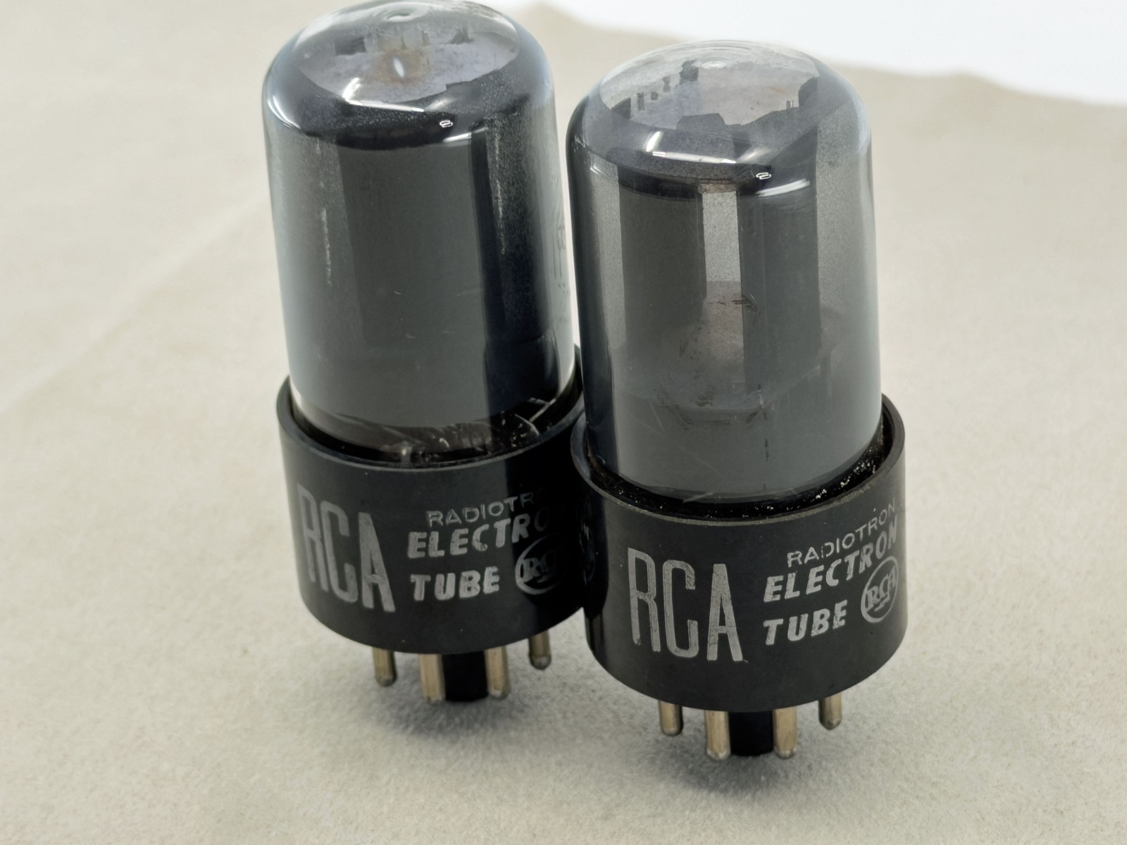 NOS Pair RCA 6SL7GT Vacuum Tubes Smoked Glass Black Plates Tests NOS Amplitrex