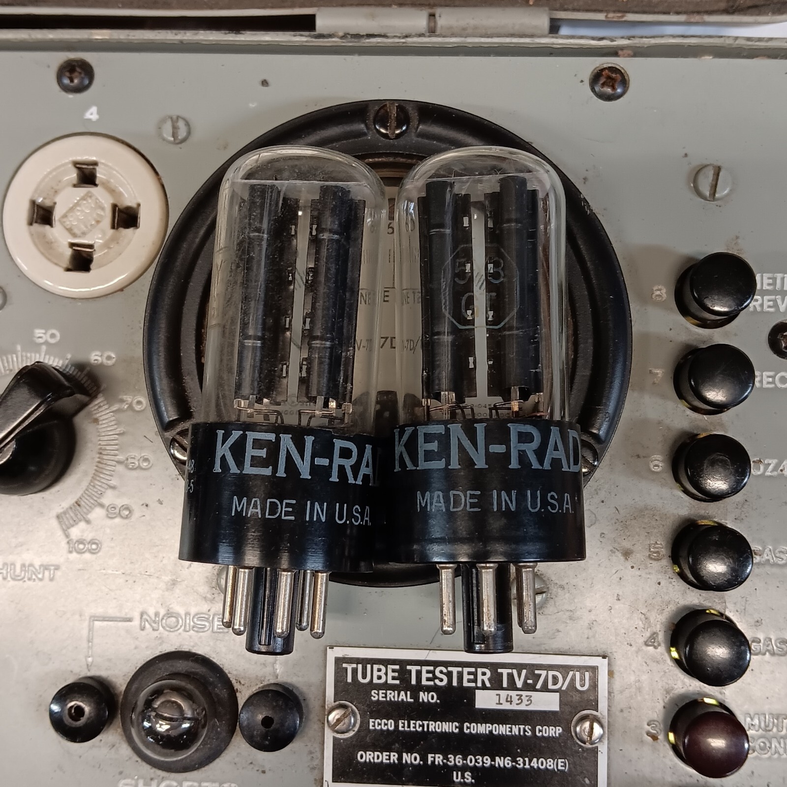 PAIR KEN-RAD BY GE 1949/50 5Y3GT BLACK PLATE TUBES, TV-7 TESTED #A-9