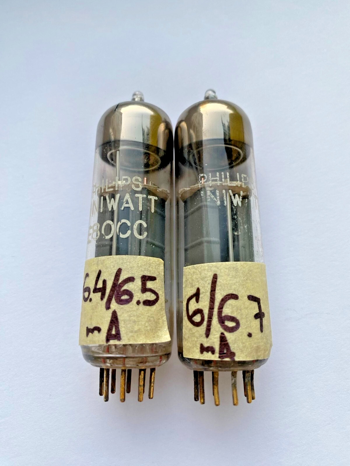 E80CC = CV5989 = 6085 SQ Philips Miniwatt Matched Pair Used STRONG Gold Pinouts