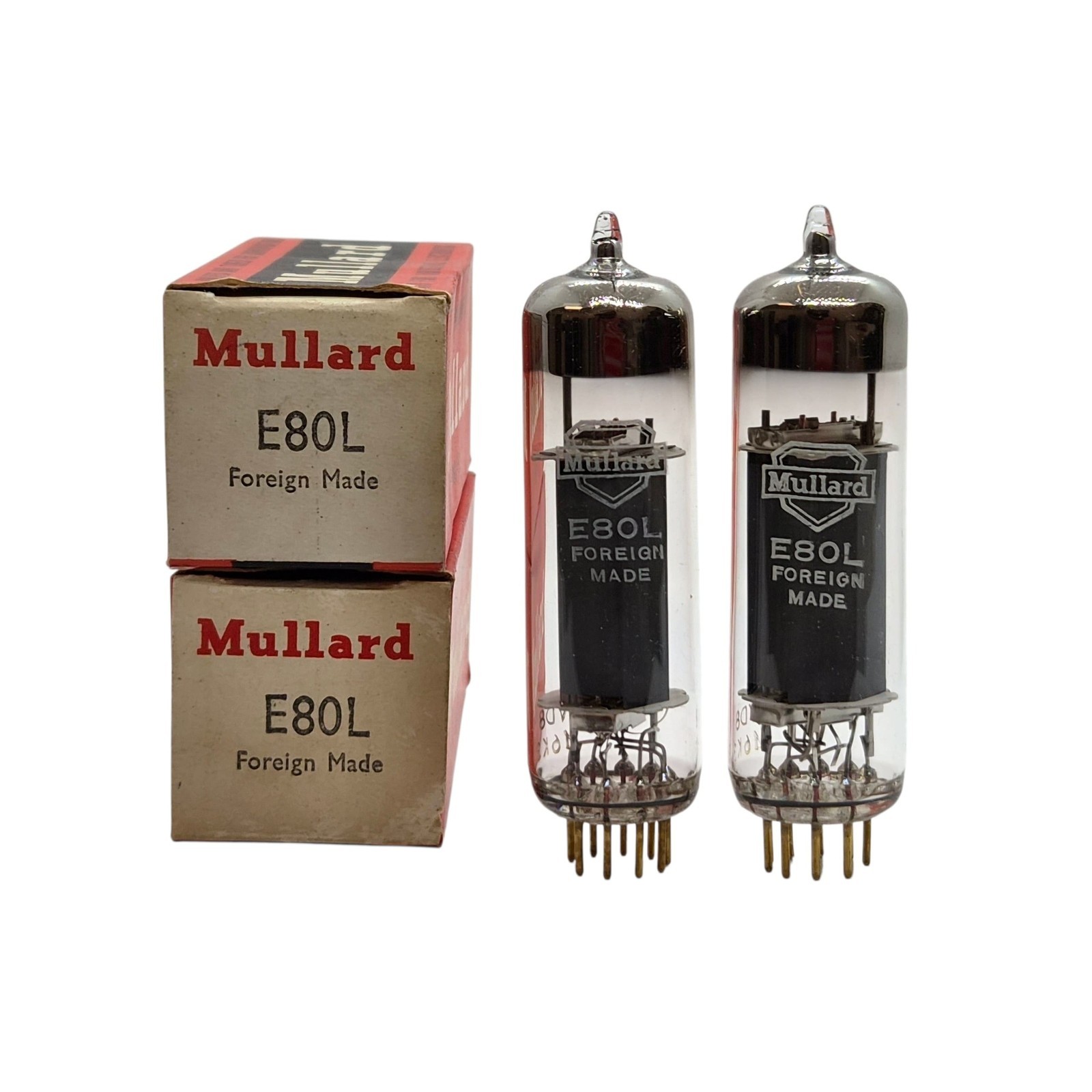 E80L MULLARD GOLD PIN MATCHED PAIR NOS BOXED VALVE TUBE (LC84)