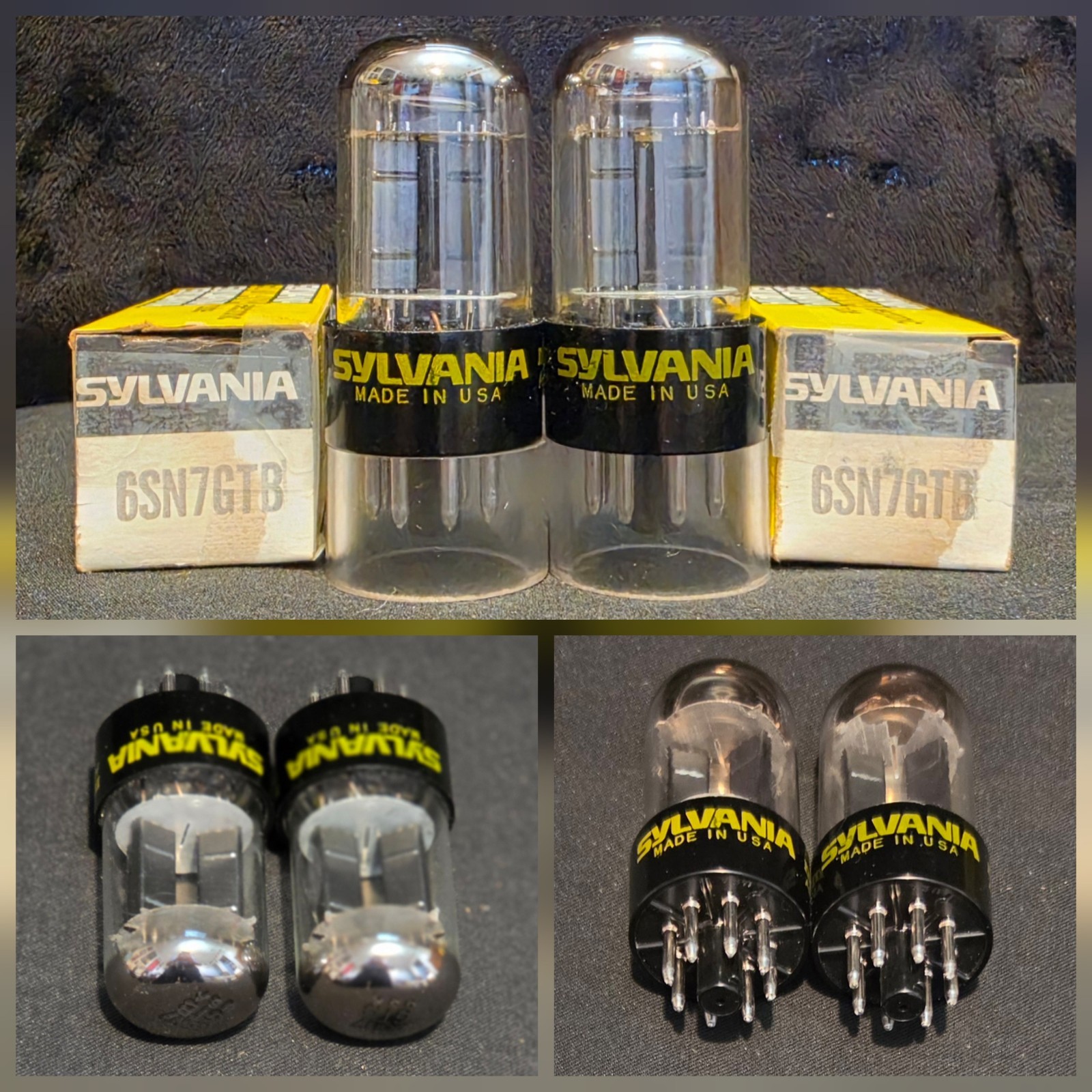 SYLVANIA 6SN7 GTB TUBE 1960s YELLOW LABEL BLACK BASE CHROME TOP HALO MATCHED SET