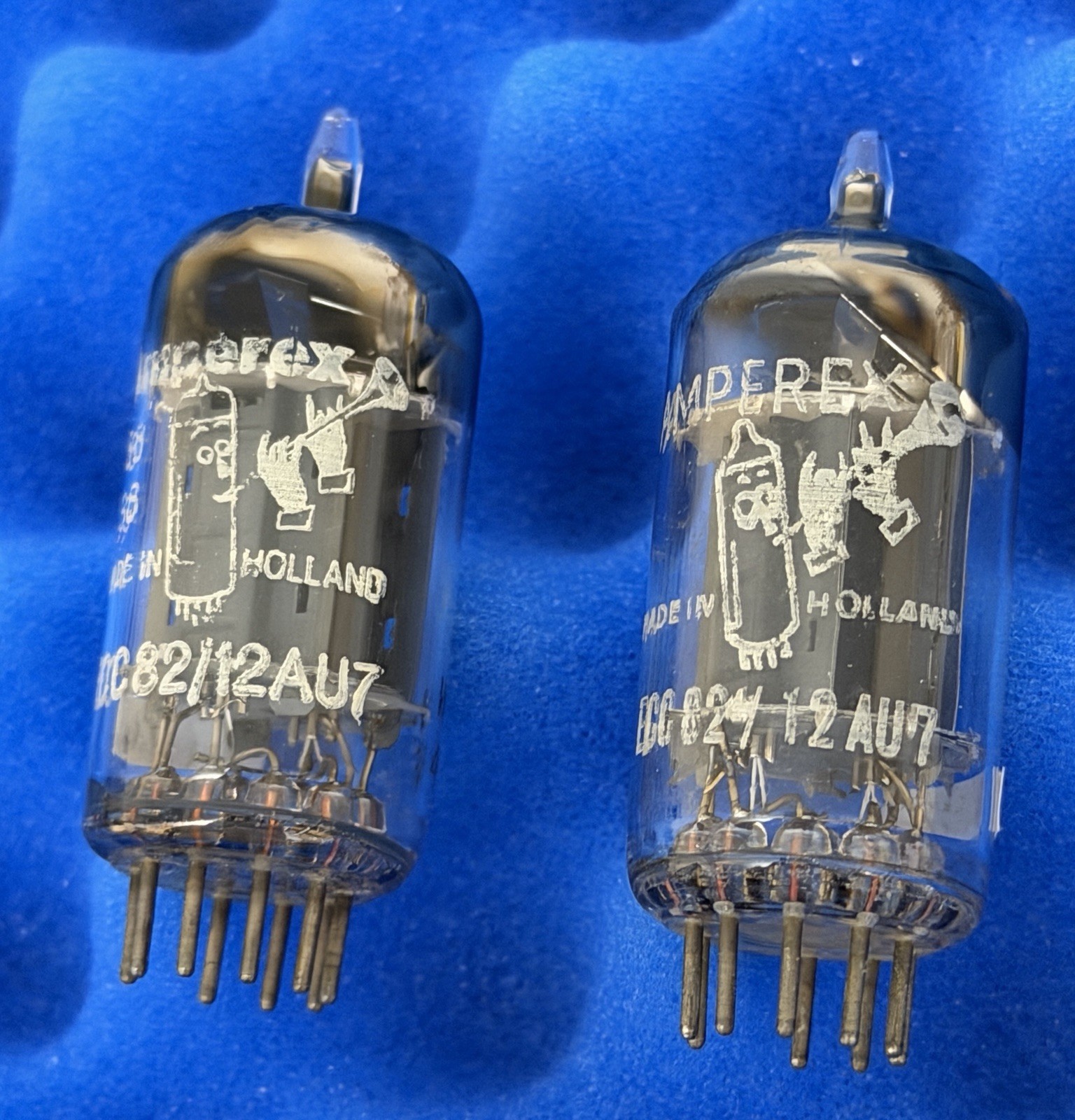 TWO Amperex ECC82 12AU7 Tubes /Amplitrex Tested / Foil D Getters / Long Plates