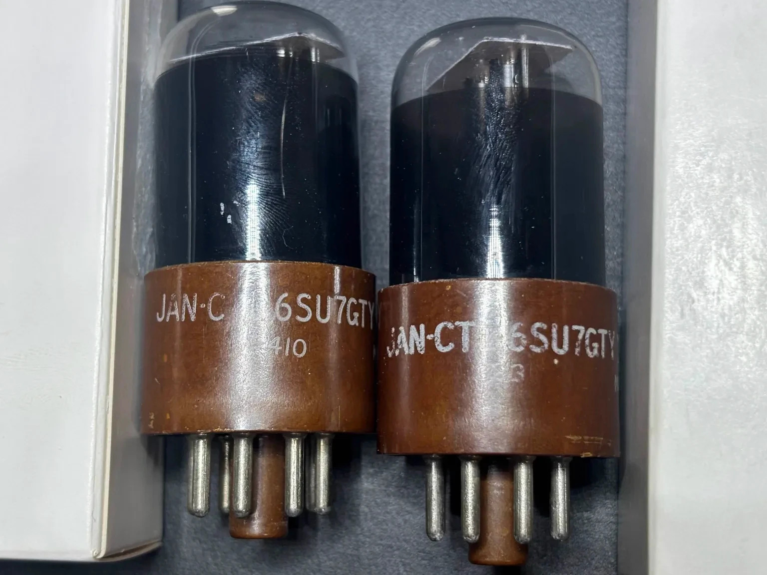 TungSol JAN CTL 6SU7GTY Matched Pair Great NOS Quality Brown Plate Black Glass