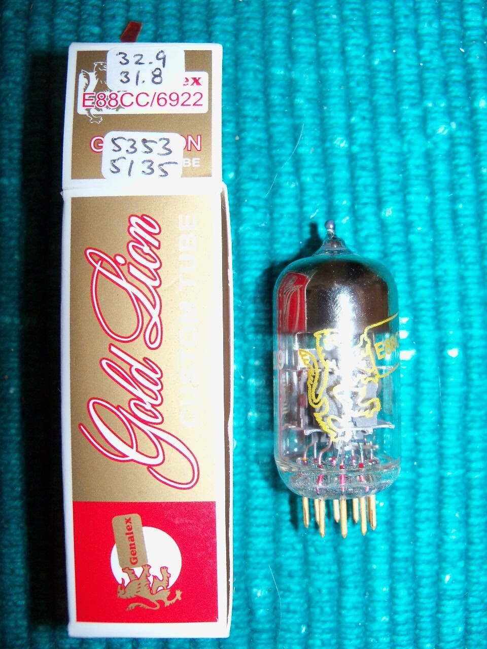 TUBE GOLD LION GENALEX E88CC/6922 GOLD PIN NICE!