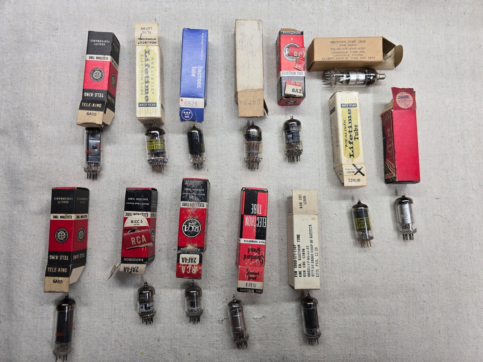 Lot of 13 Assorted Vacuum Tubes 2AF4A, 1X2B, 1R5, 6BZ6, 6AT8A, 6LN8, 12AU6, 6AS5