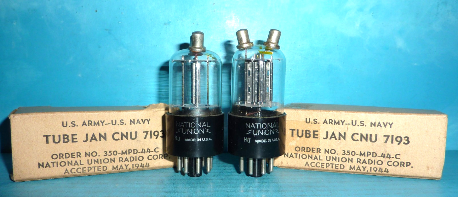 2 National Union JAN CNU 7193 Tubes Sup Rods Copper Posts Close Match NOS Tested