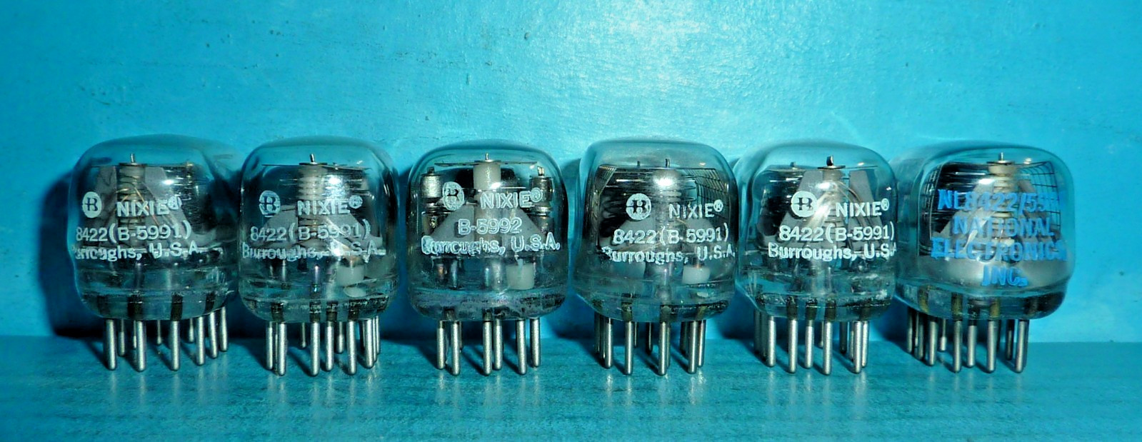 5 Burroughs/National 8422 5991 Nixie Tubes & 5992 +/- Bright & Functioning
