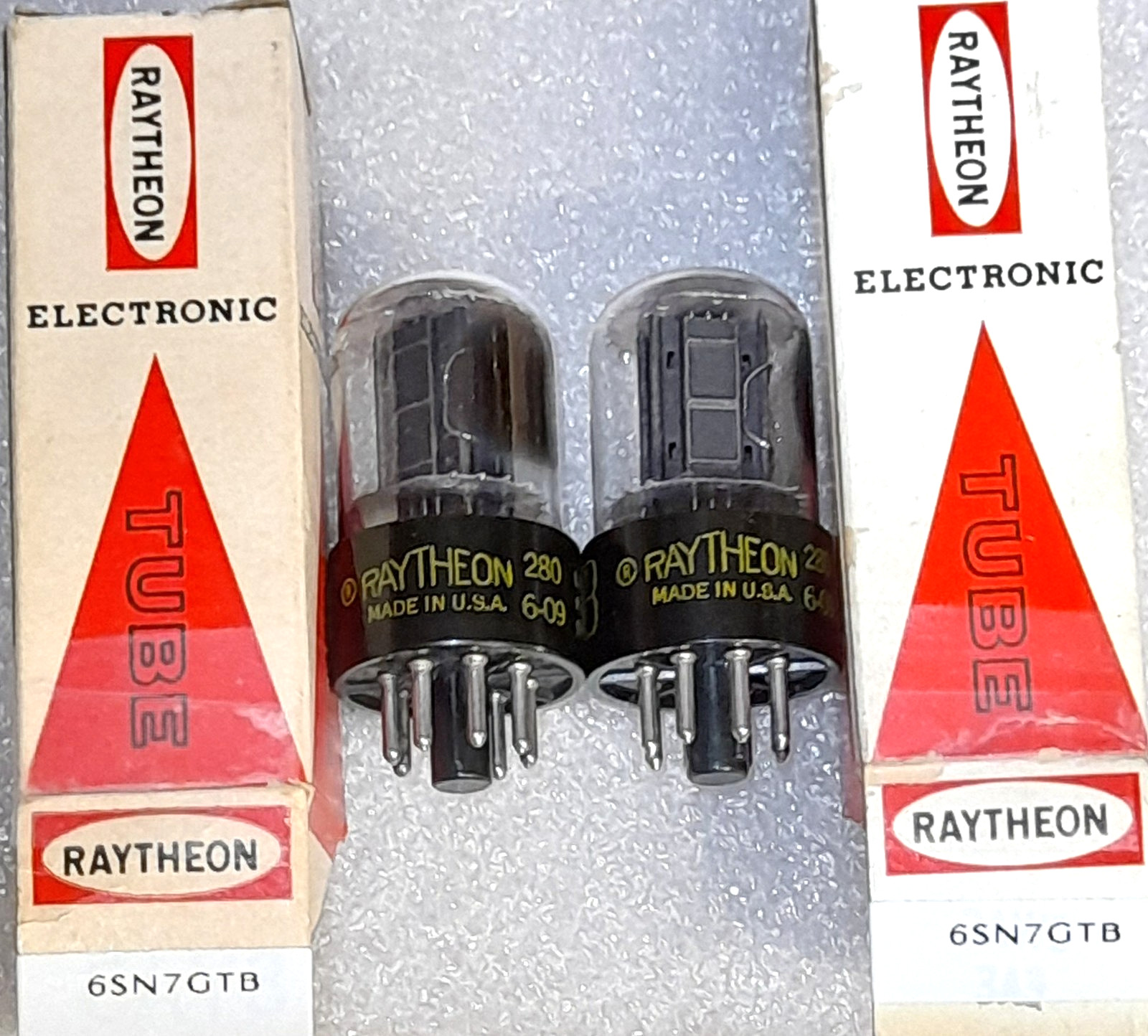 Pair 6SN7GTB Raytheon black ladder plate/hs D getter Vacuum Tubes, TV7-D Tested