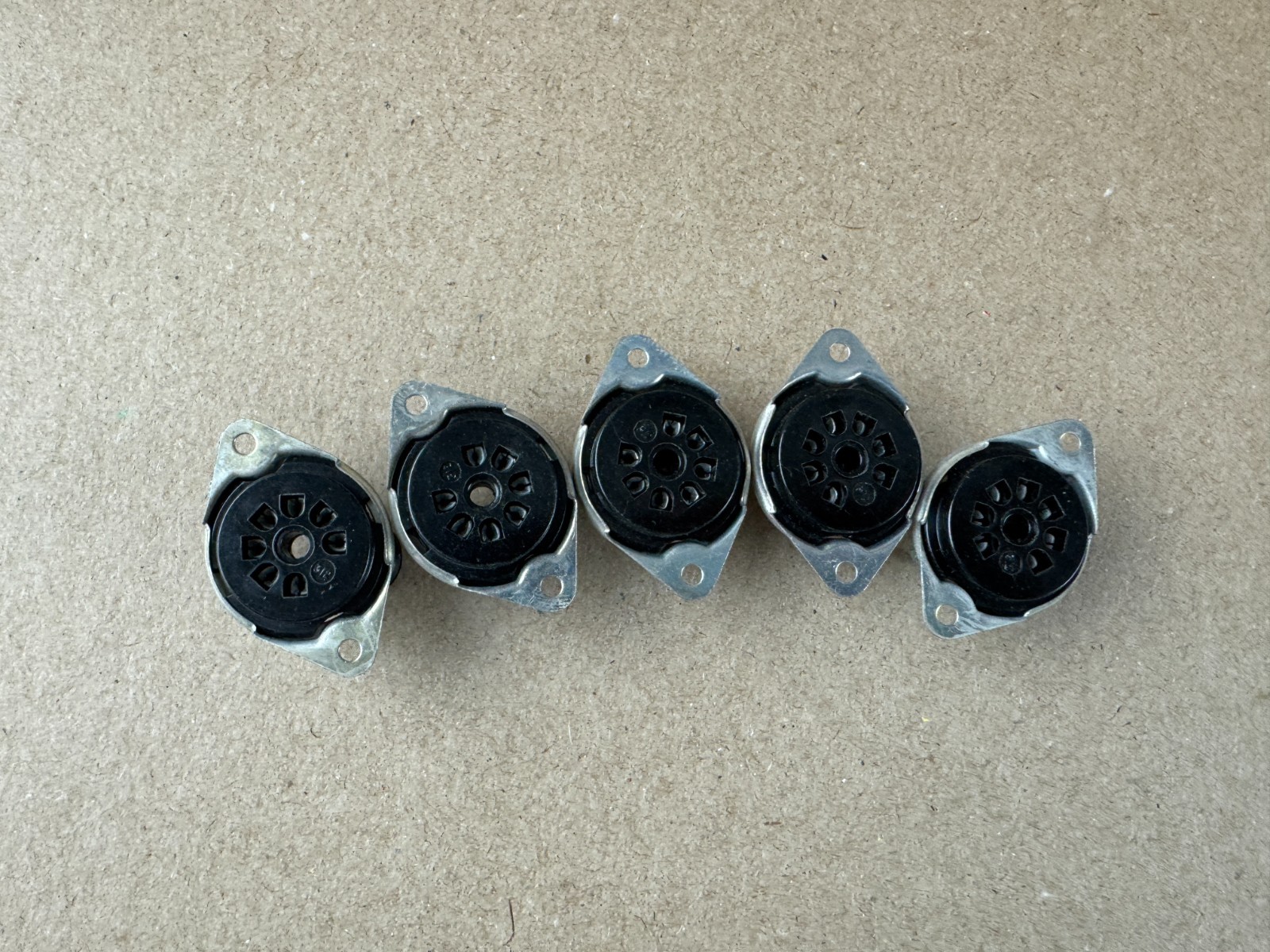 5 NOS Vintage Black Sylvania 7-Pin Vacuum Tube Sockets 28.5mm mounting (Qty)