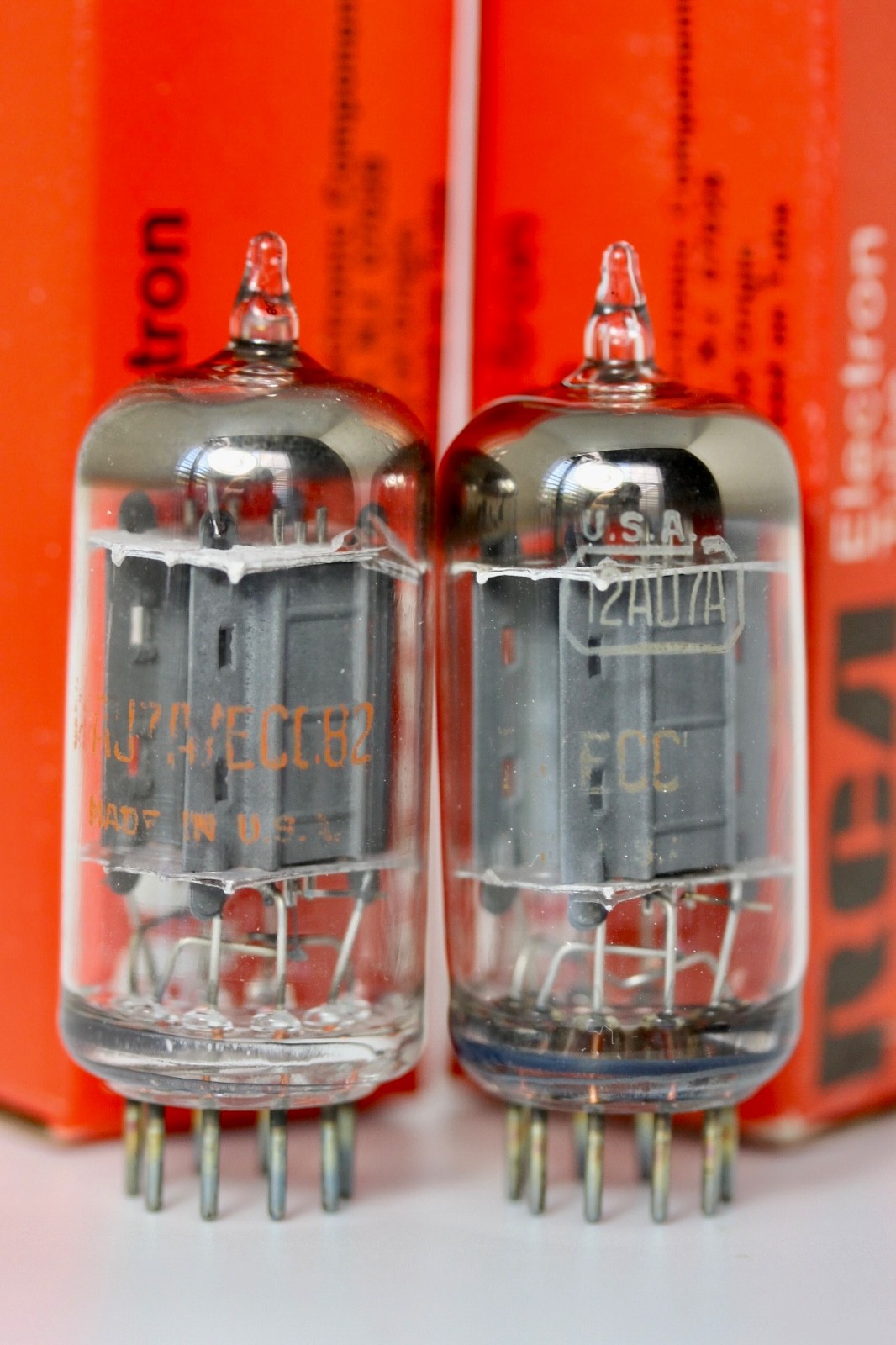 NOS RCA USA 12AU7A ECC82 MATCHED PAIR LONG-PLATE PLATINUM QUALITY TEST 2 TUBES